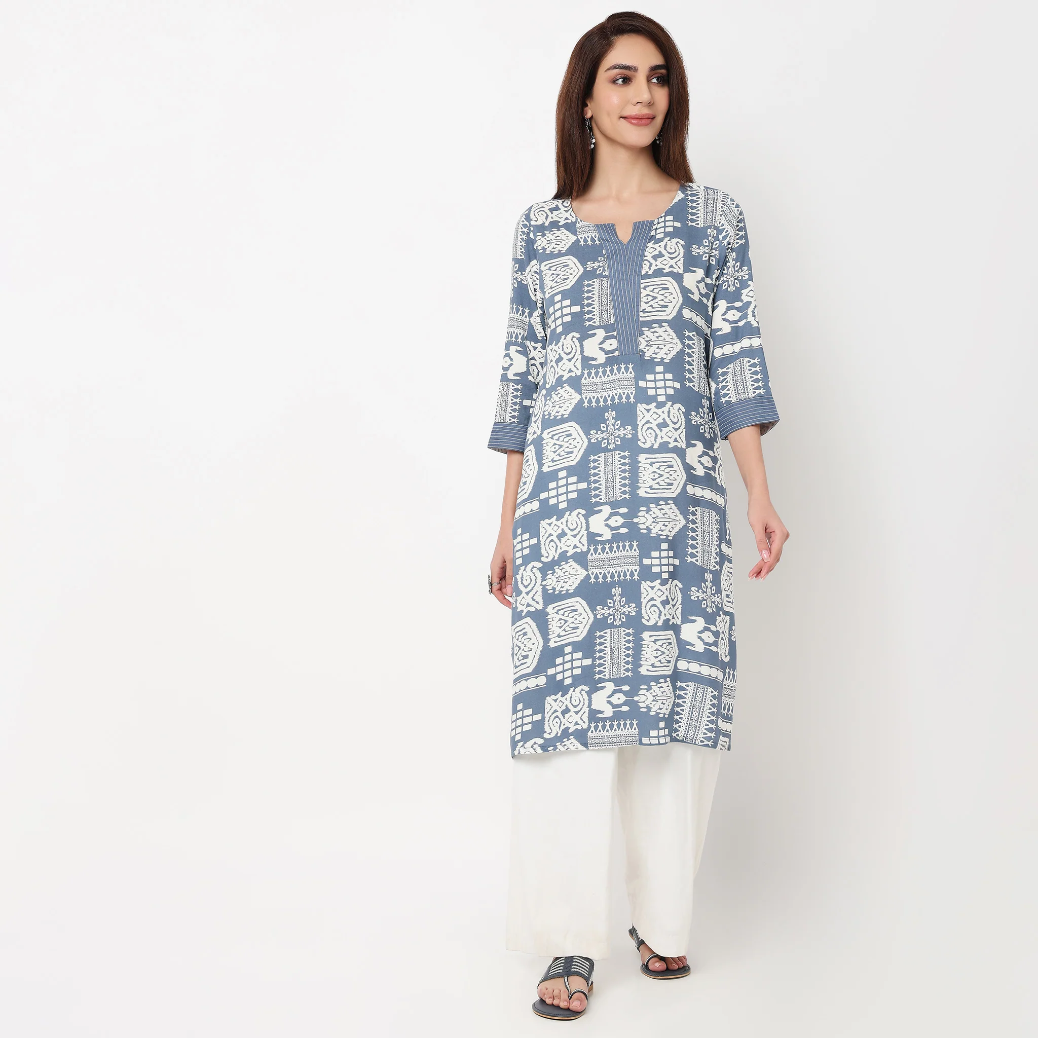 Printed Slit Long Kurta - Image 2