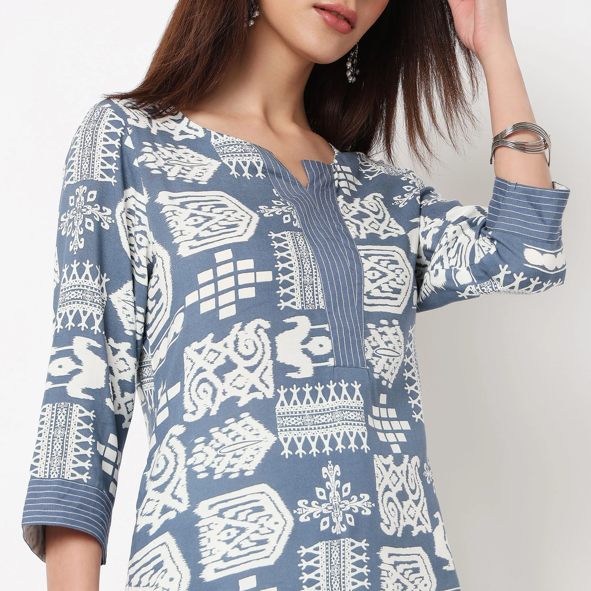 Printed Slit Long Kurta - Image 4