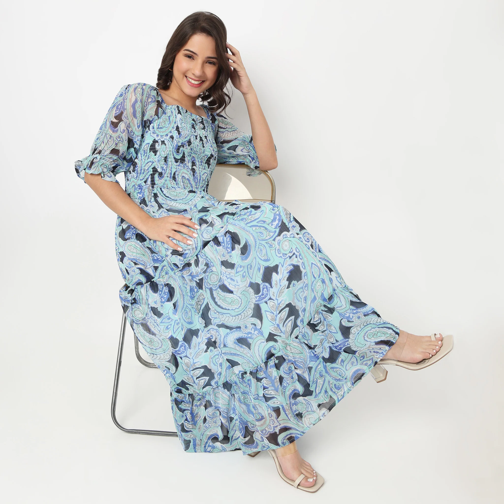Printed Smocked Tiered Dress
