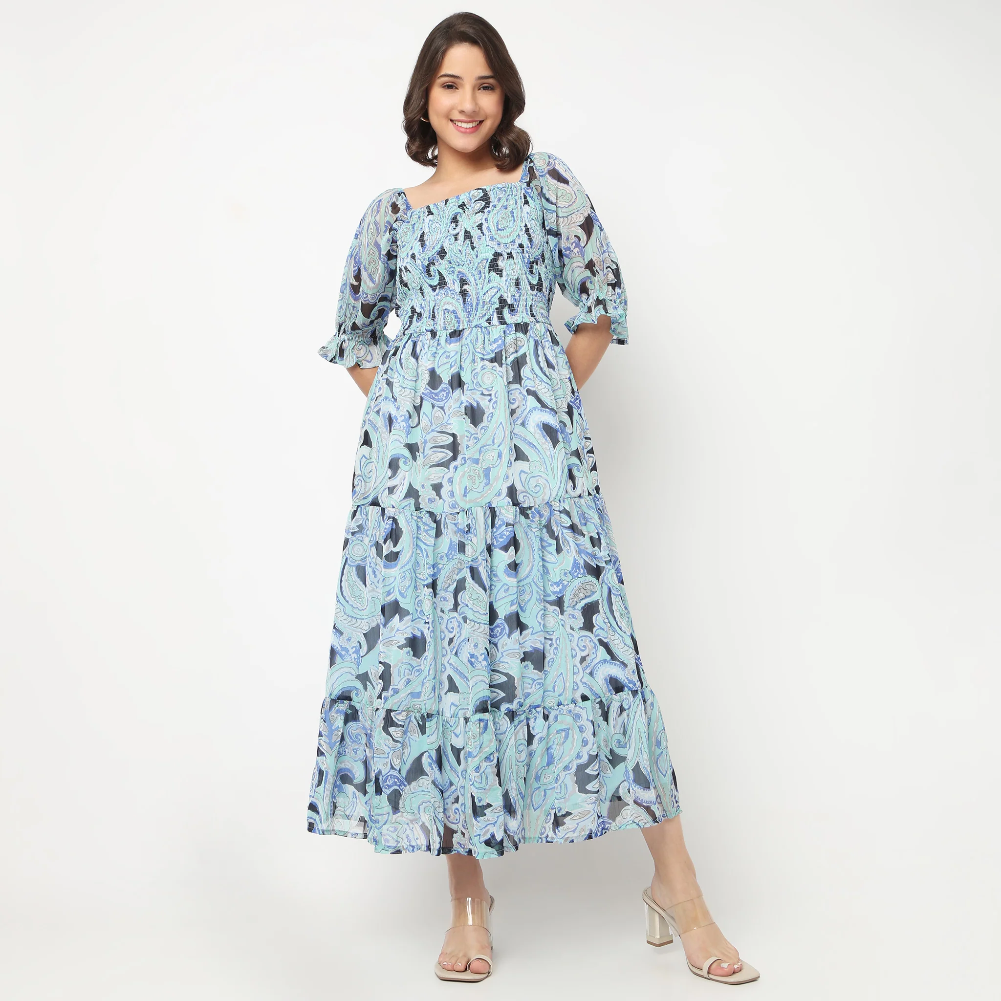 Printed Smocked Tiered Dress - Image 2
