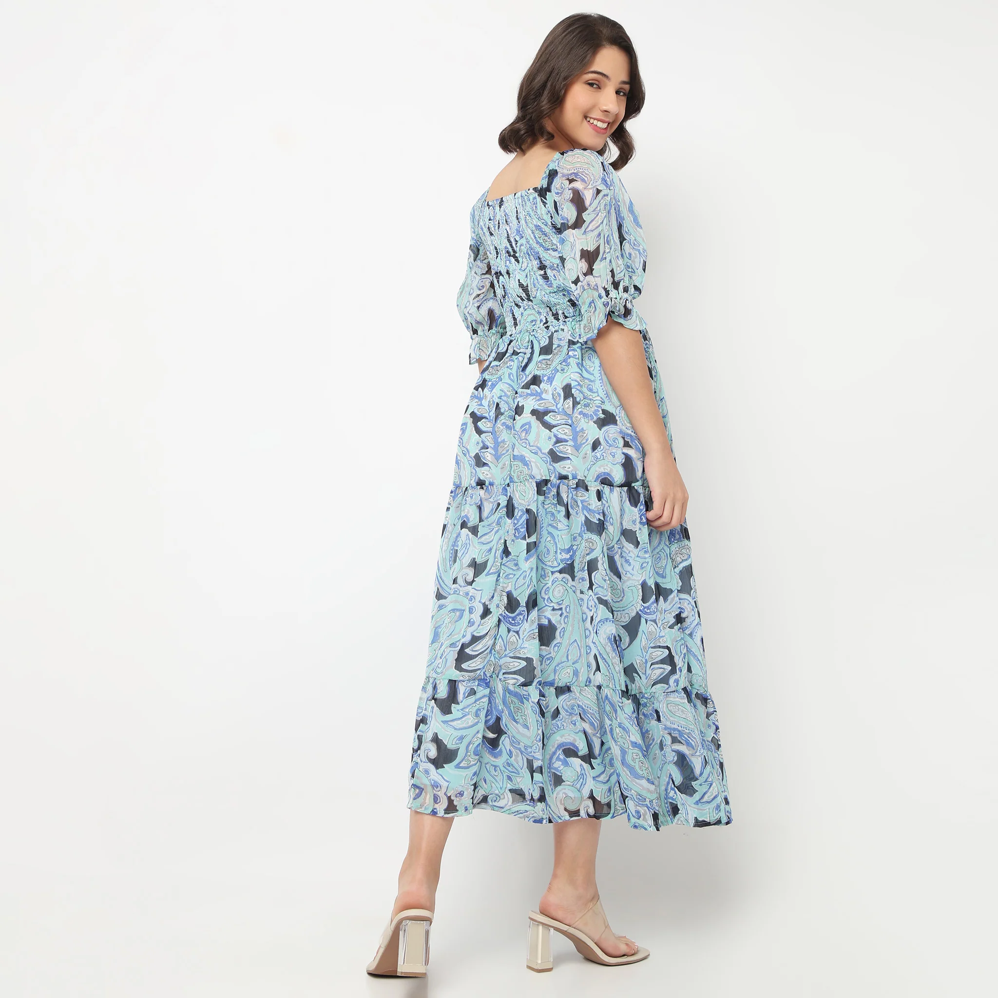 Printed Smocked Tiered Dress - Image 3