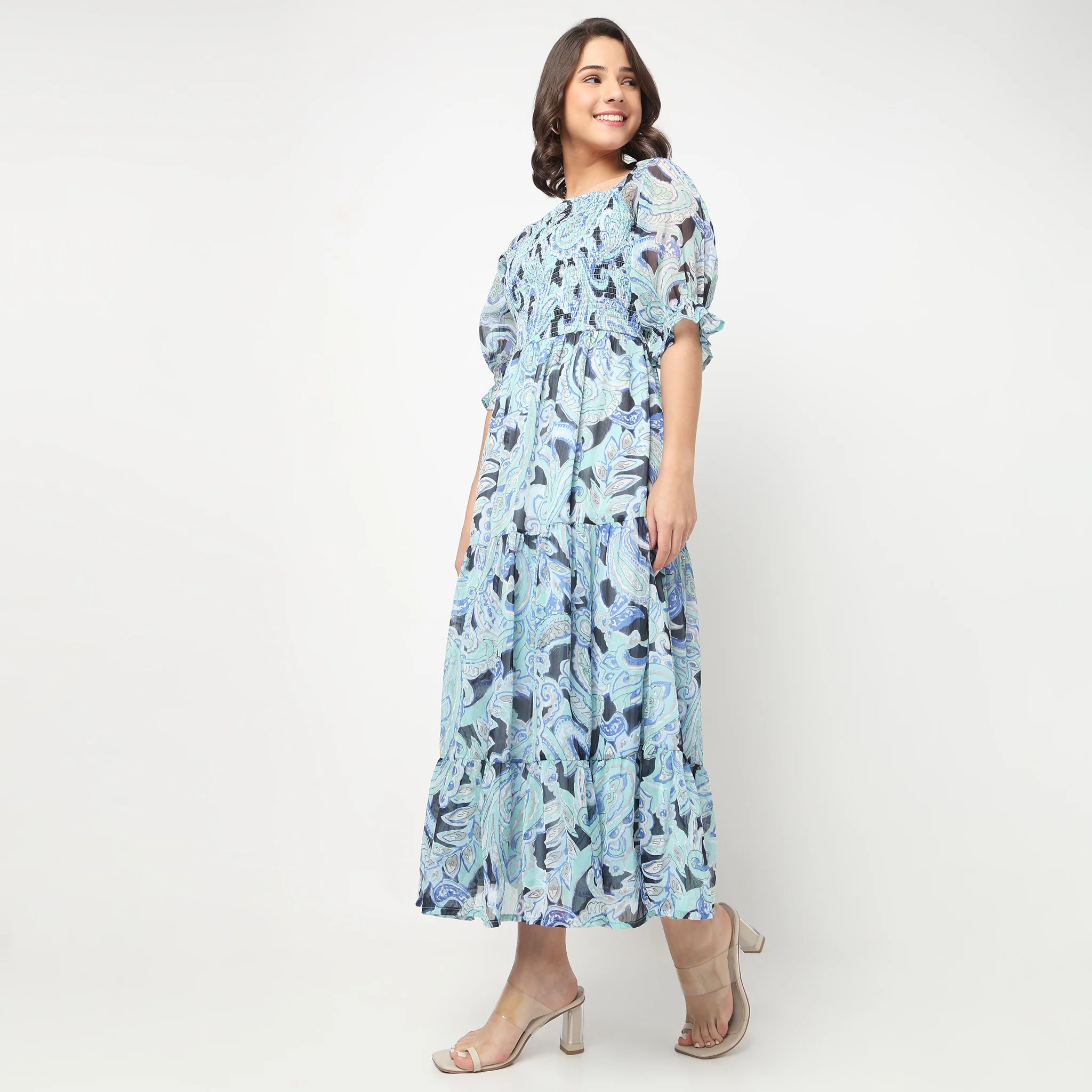 Printed Smocked Tiered Dress - Image 5