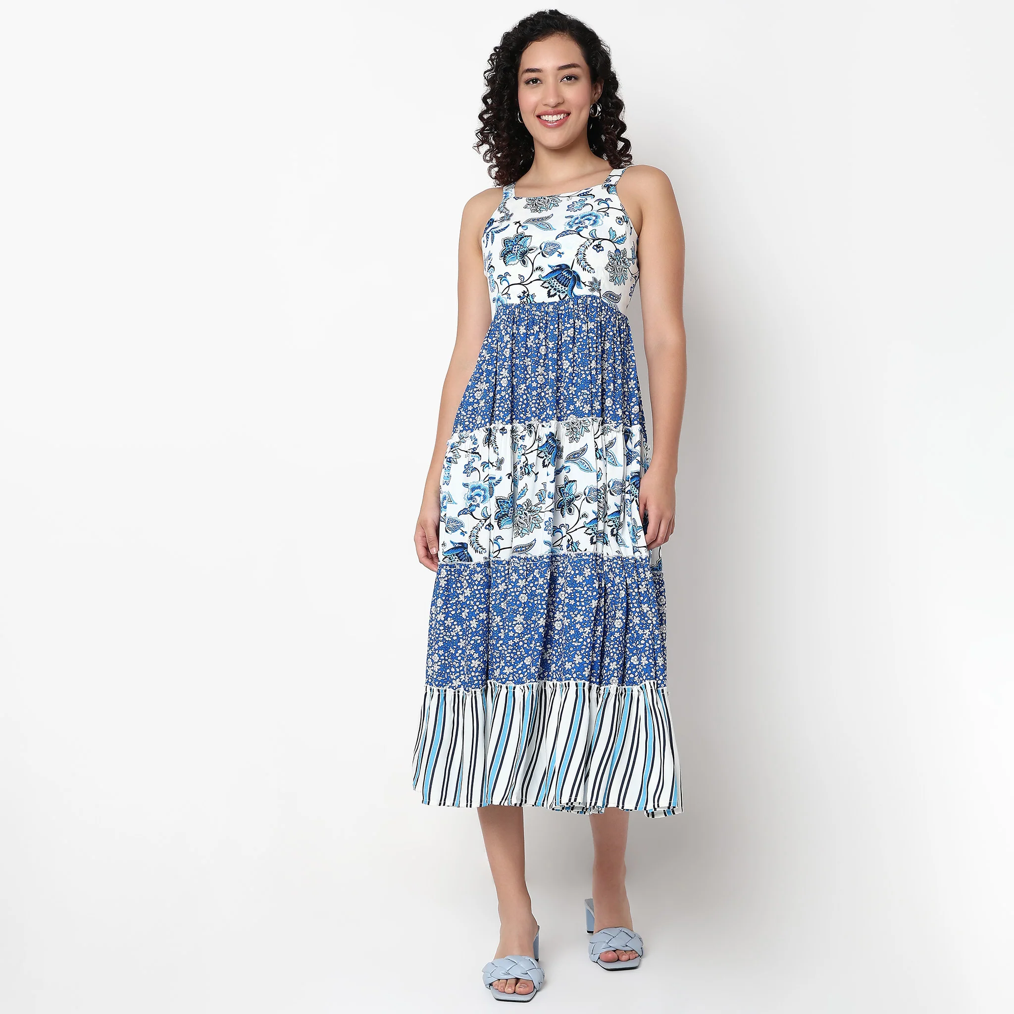 Square Neck Printed Strapy Tiered Dress - Image 2