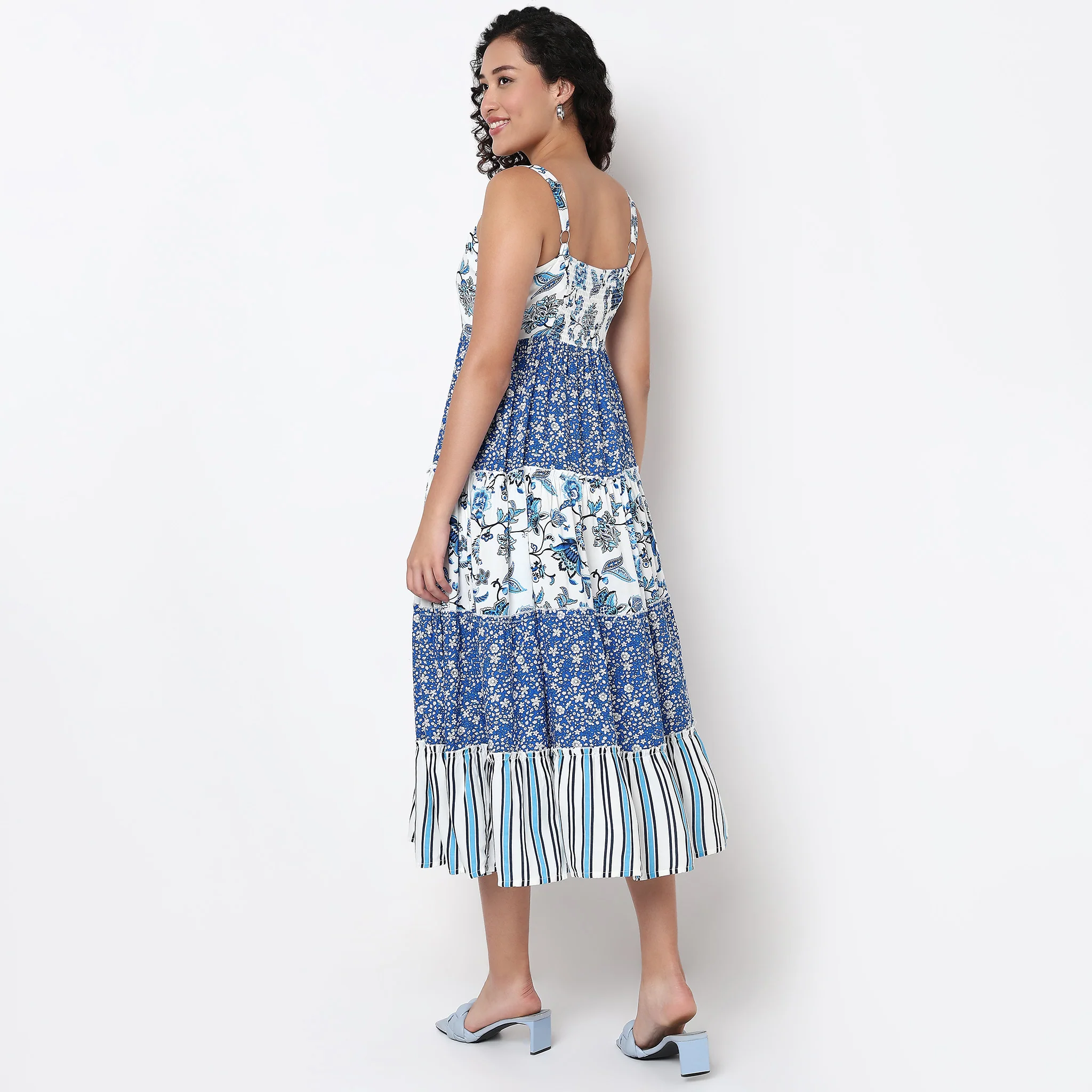 Square Neck Printed Strapy Tiered Dress - Image 3