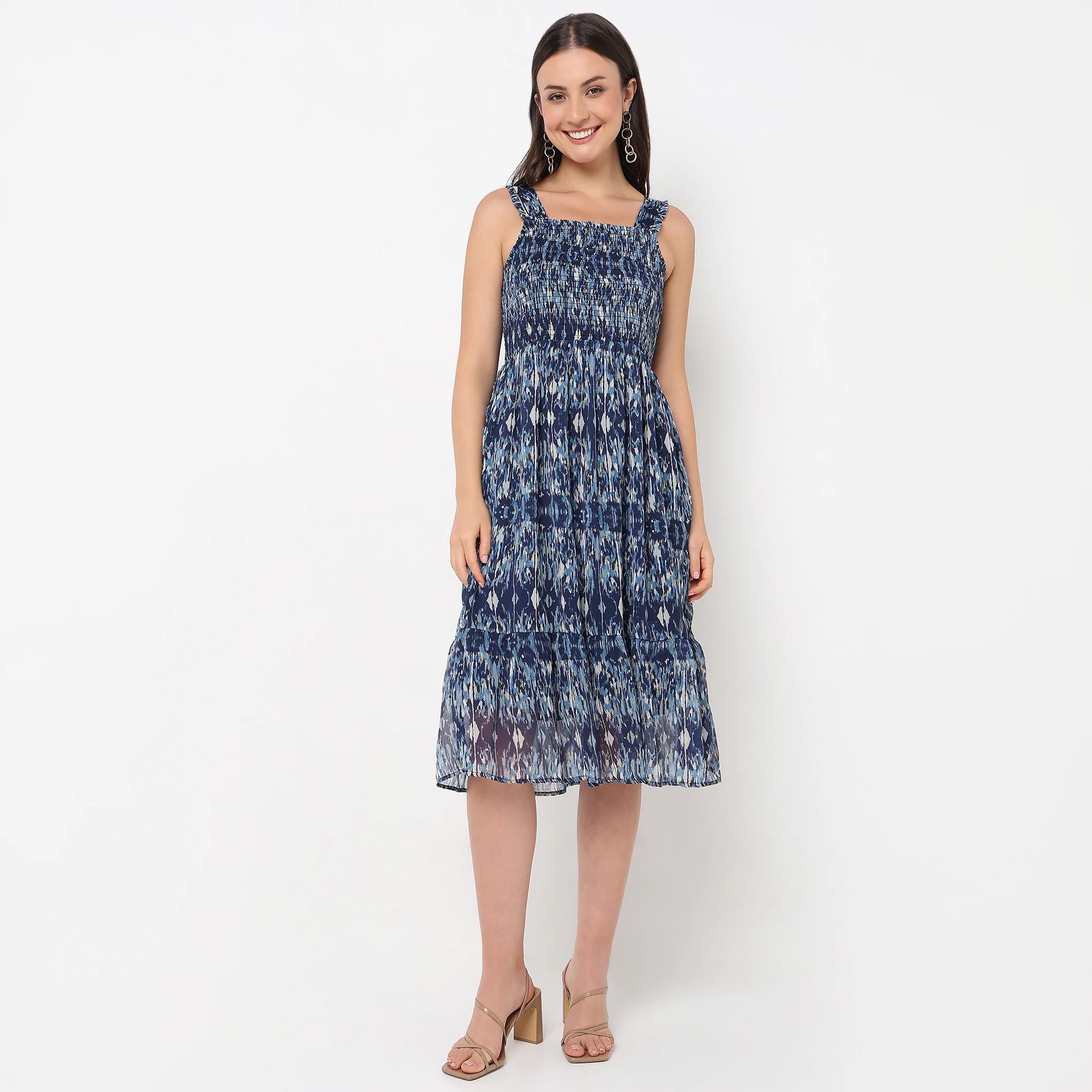 Printed Square Neck Strap Dress - Image 2