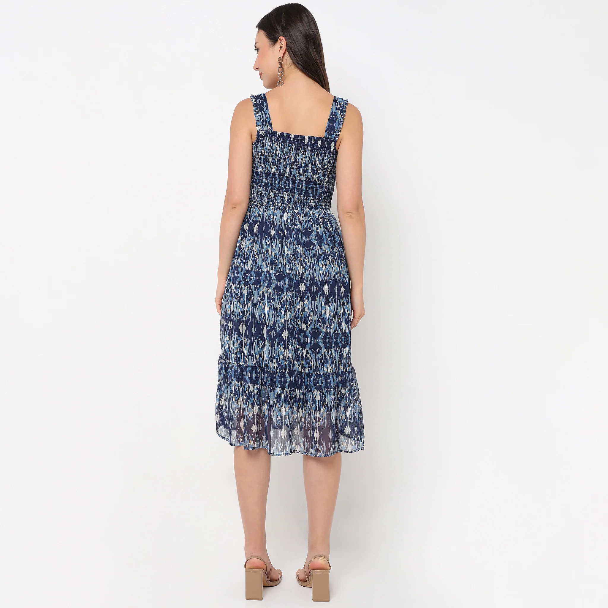 Printed Square Neck Strap Dress - Image 3