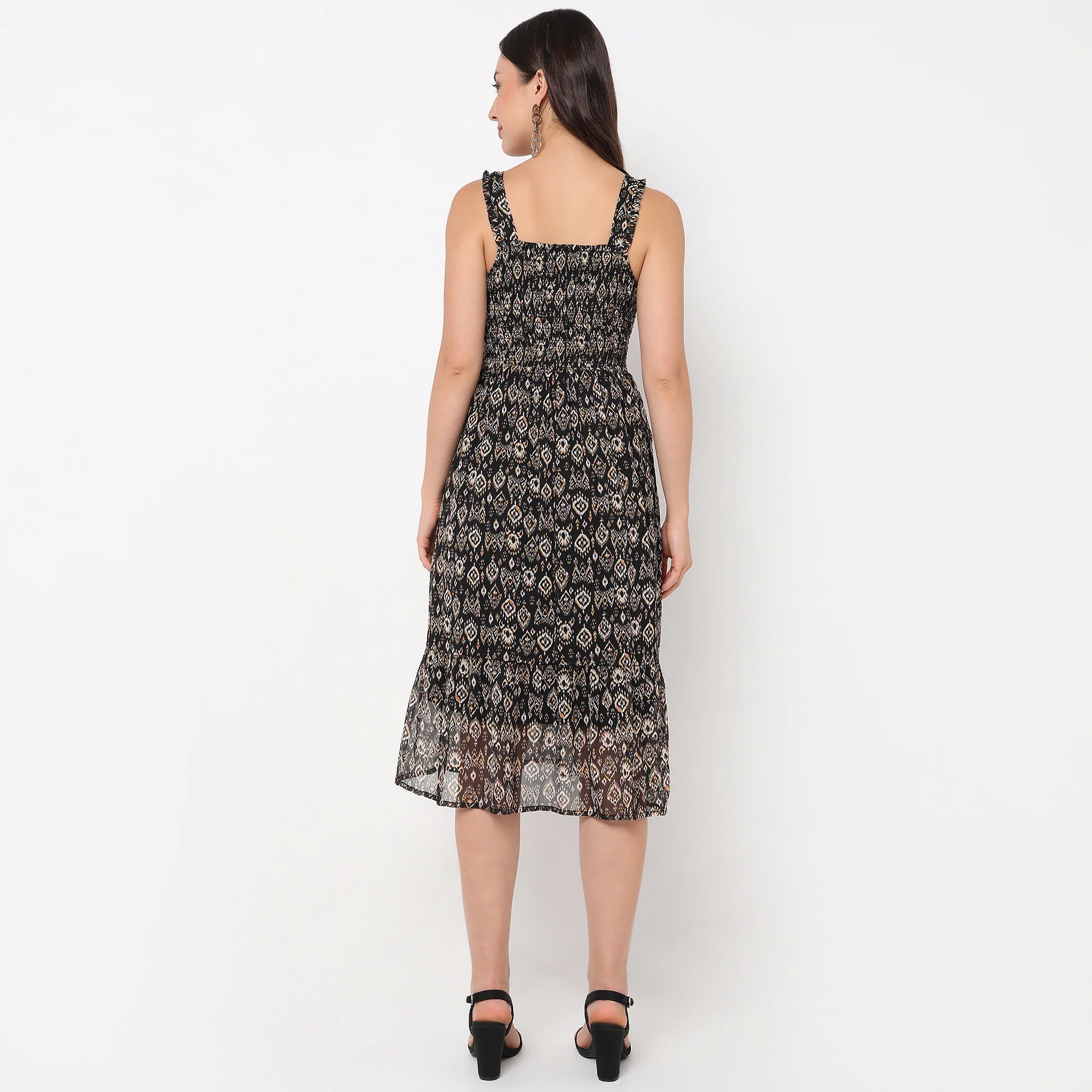 Printed Square Neck Strap Dress - Image 3