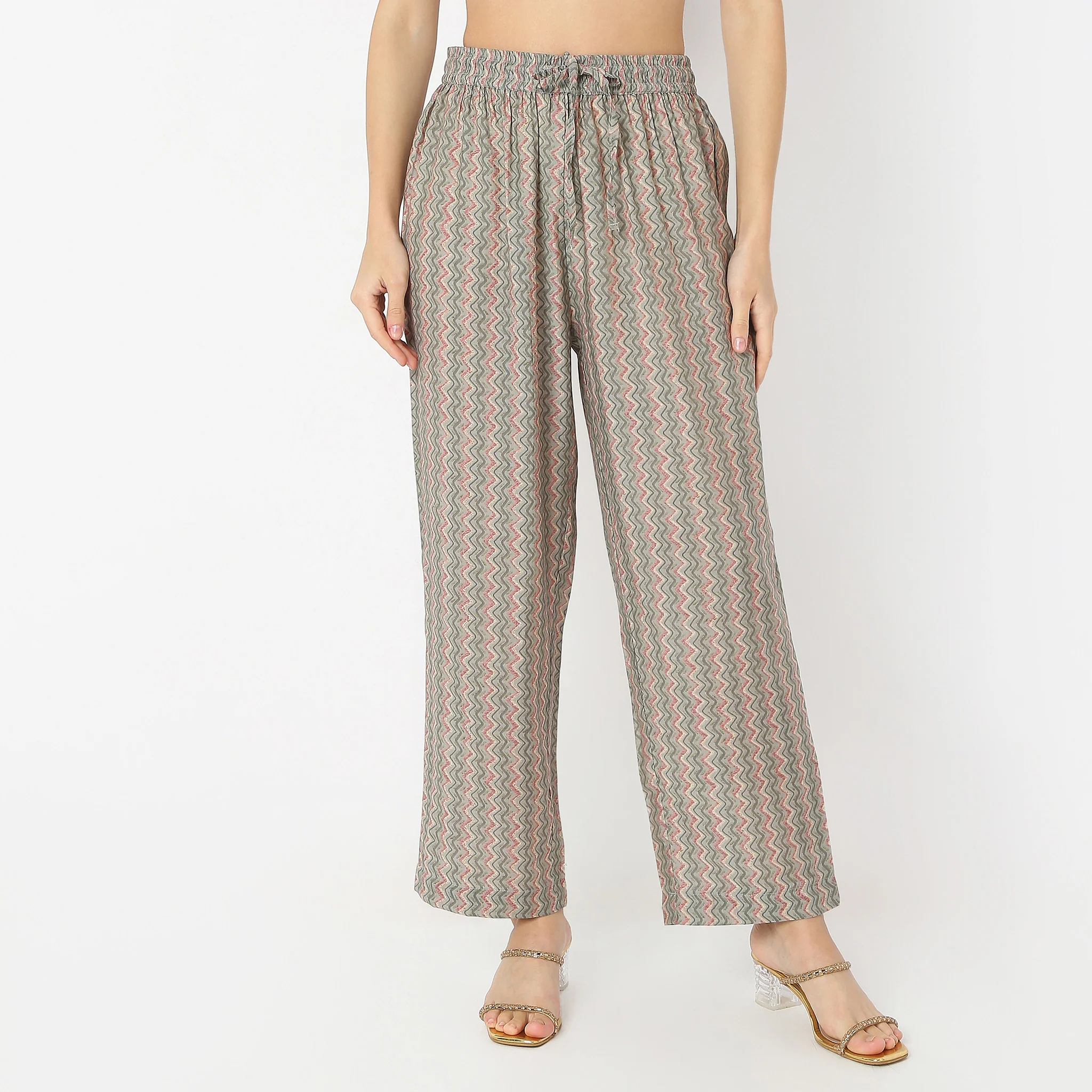 Printed Straight Band Collar A-Line Kurta With Pant Set - Image 6