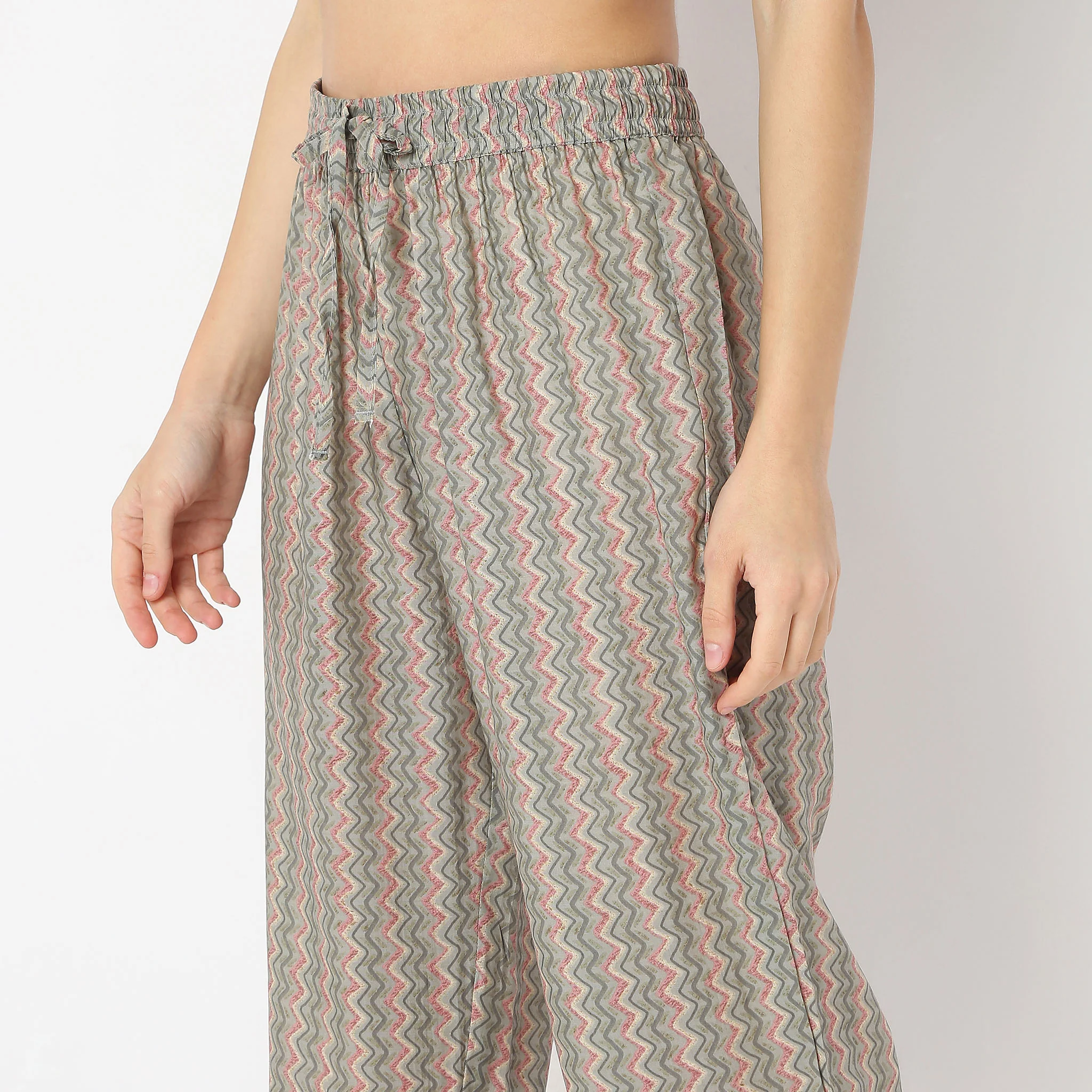 Printed Straight Band Collar A-Line Kurta With Pant Set - Image 7