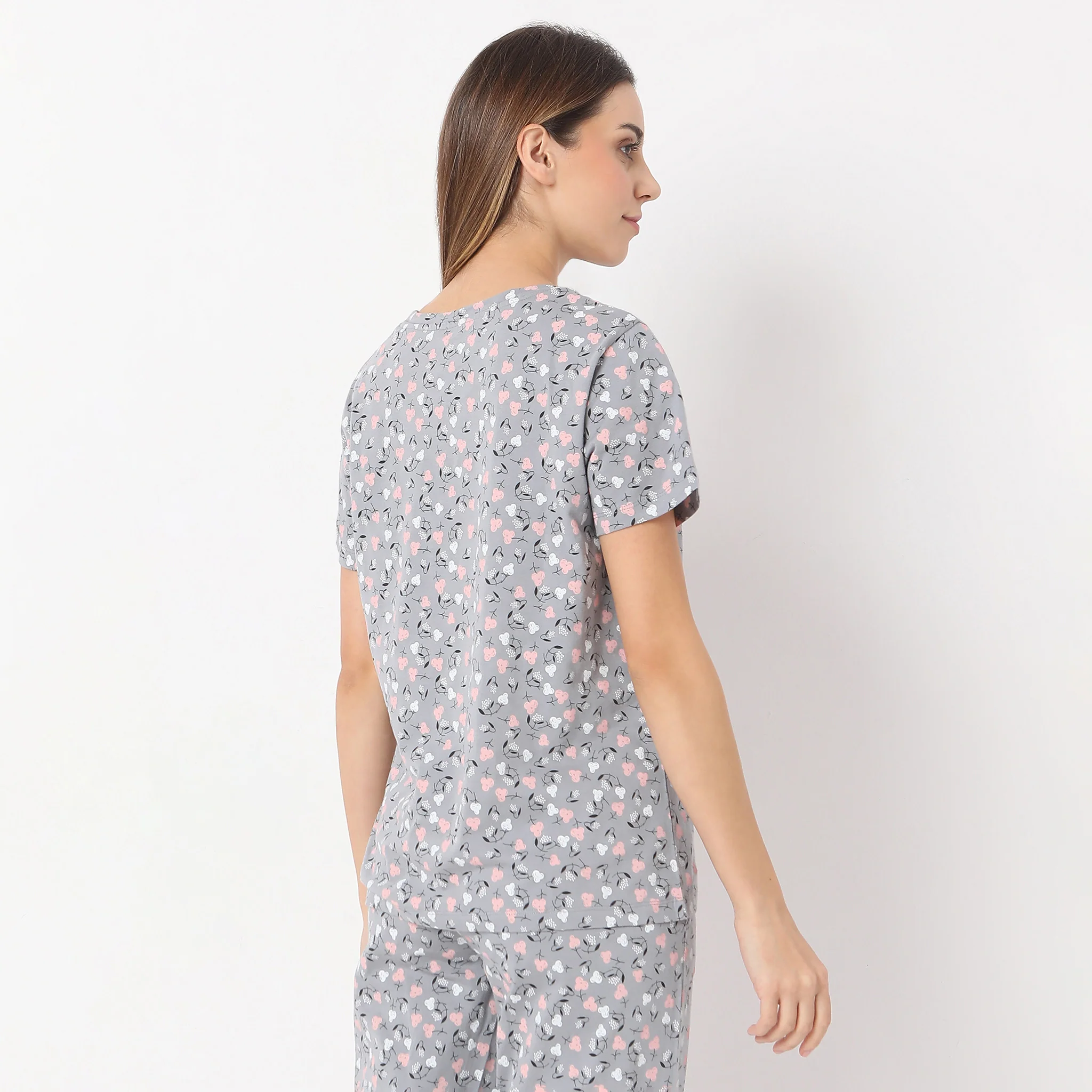 Printed Straight Floral Short Sleeve Lounge T-Shirt - Image 3