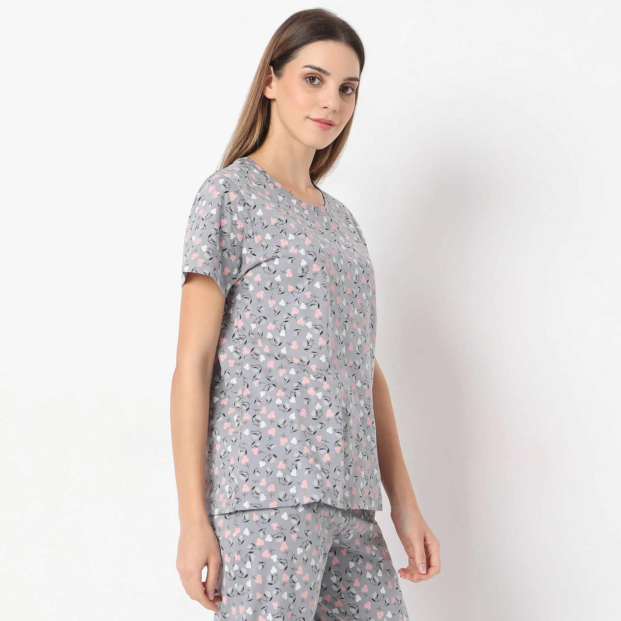 Printed Straight Floral Short Sleeve Lounge T-Shirt - Image 5