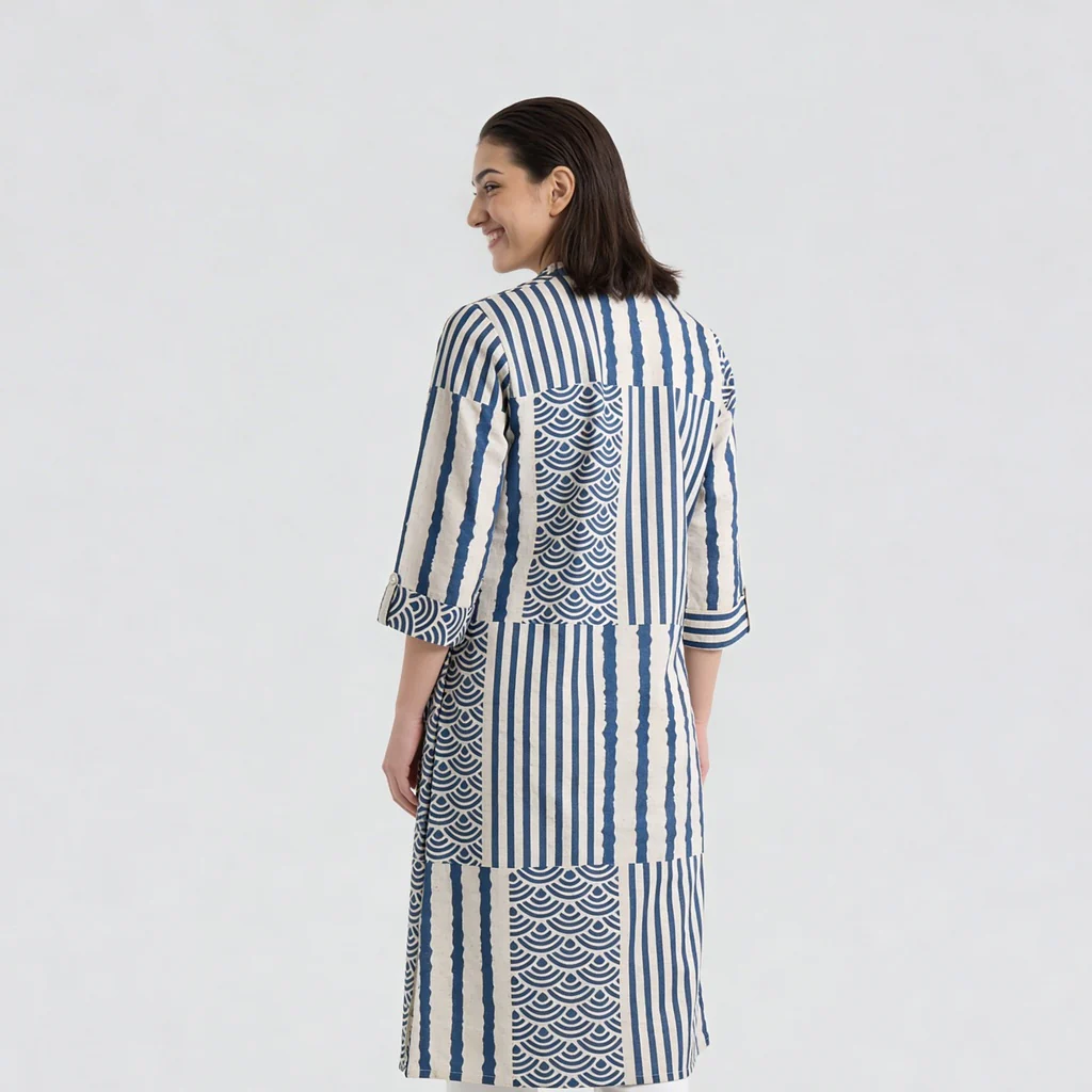 Printed Straight Half Placket Long Kurta - Image 3