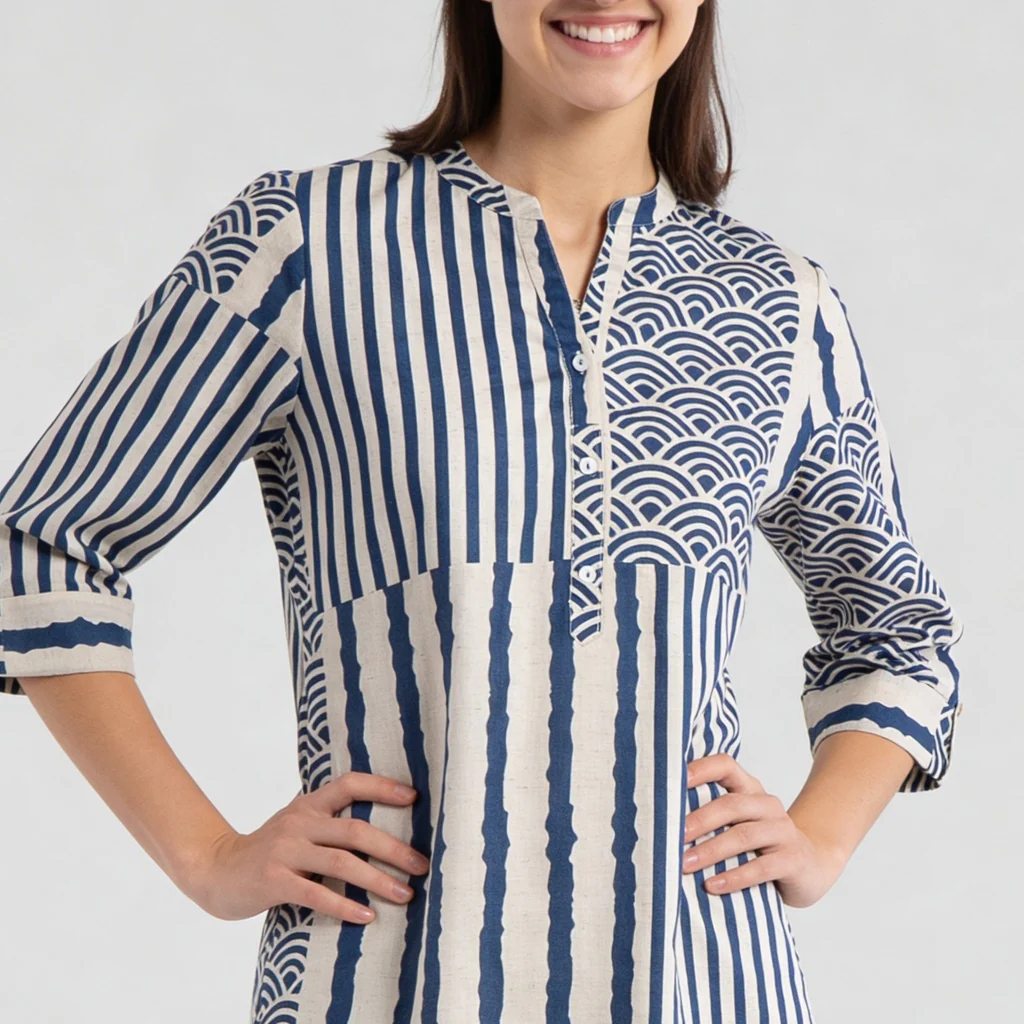 Printed Straight Half Placket Long Kurta - Image 4