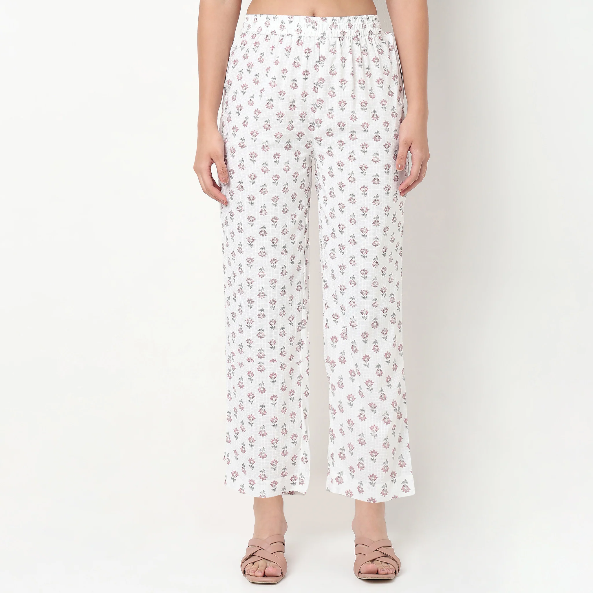 Printed Straight Fit High Rise Pants - Image 2
