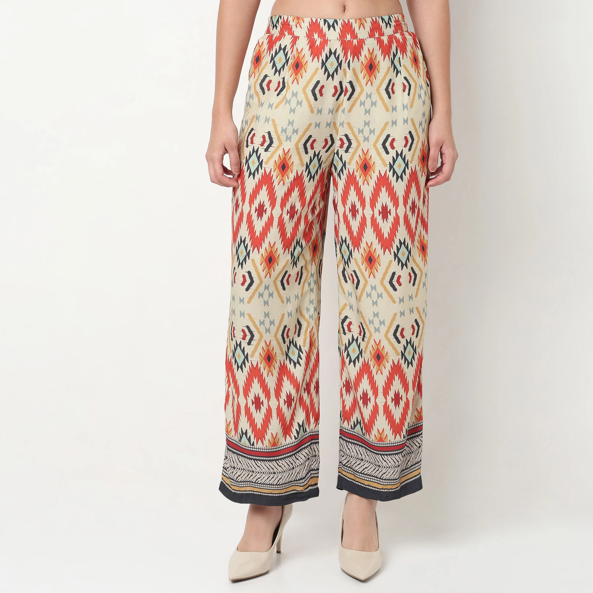 Printed Straight Fit High Rise Pants - Image 2