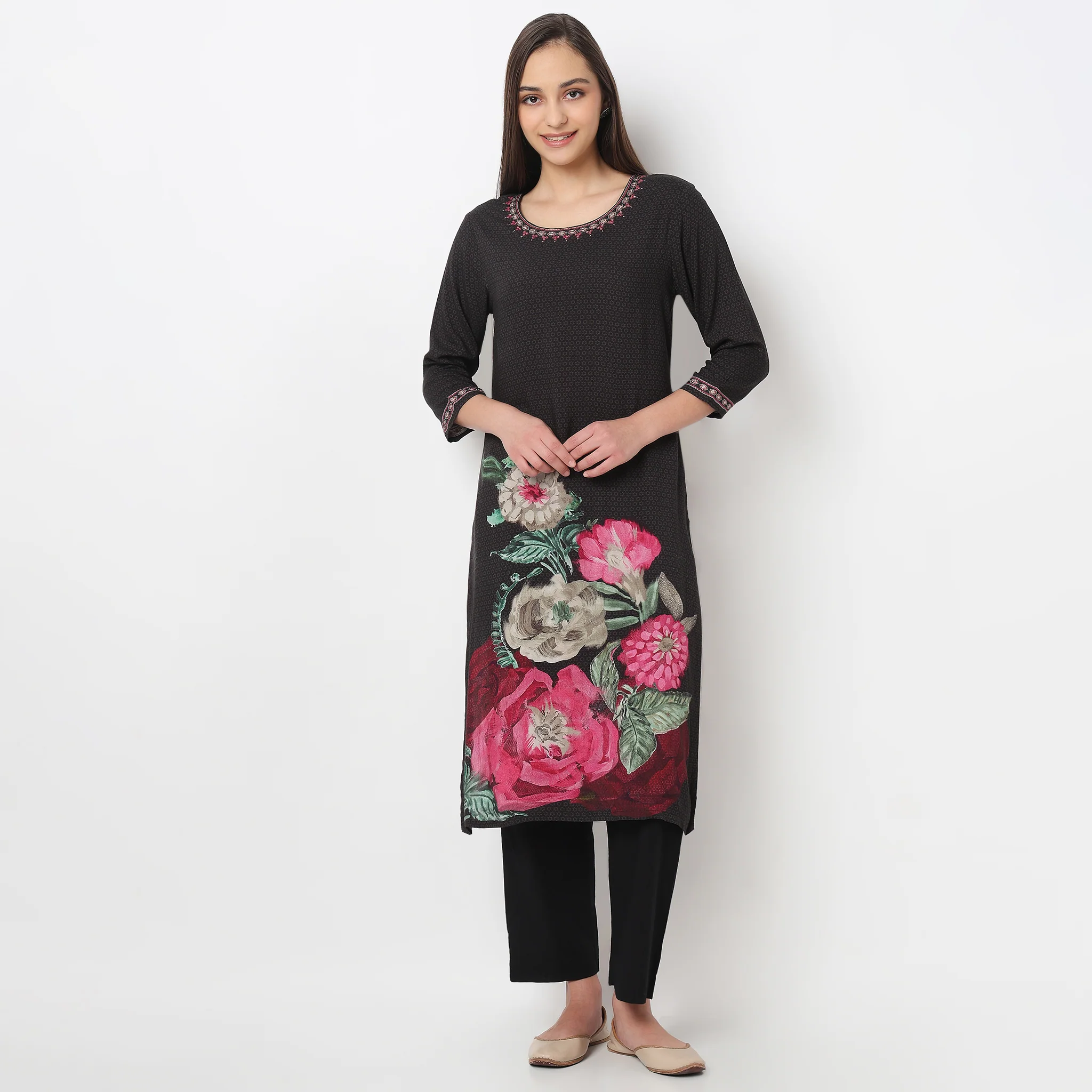 Printed Straight Kurta with Pant & Dupatta Set - Image 2