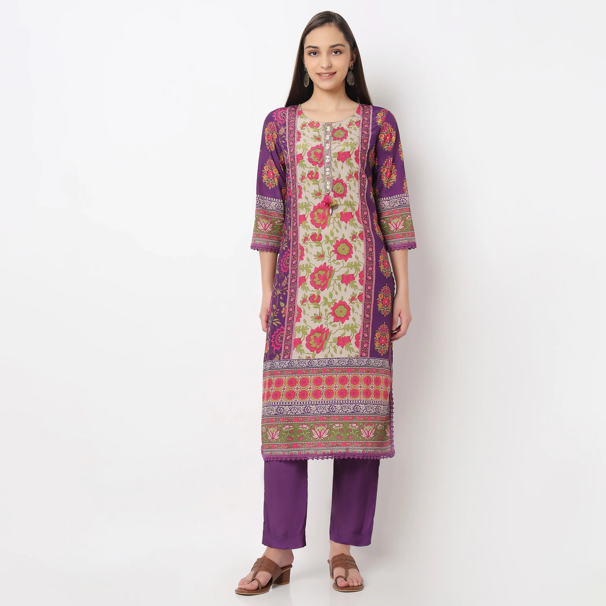 Printed Straight Kurta with Pant Set - Image 2