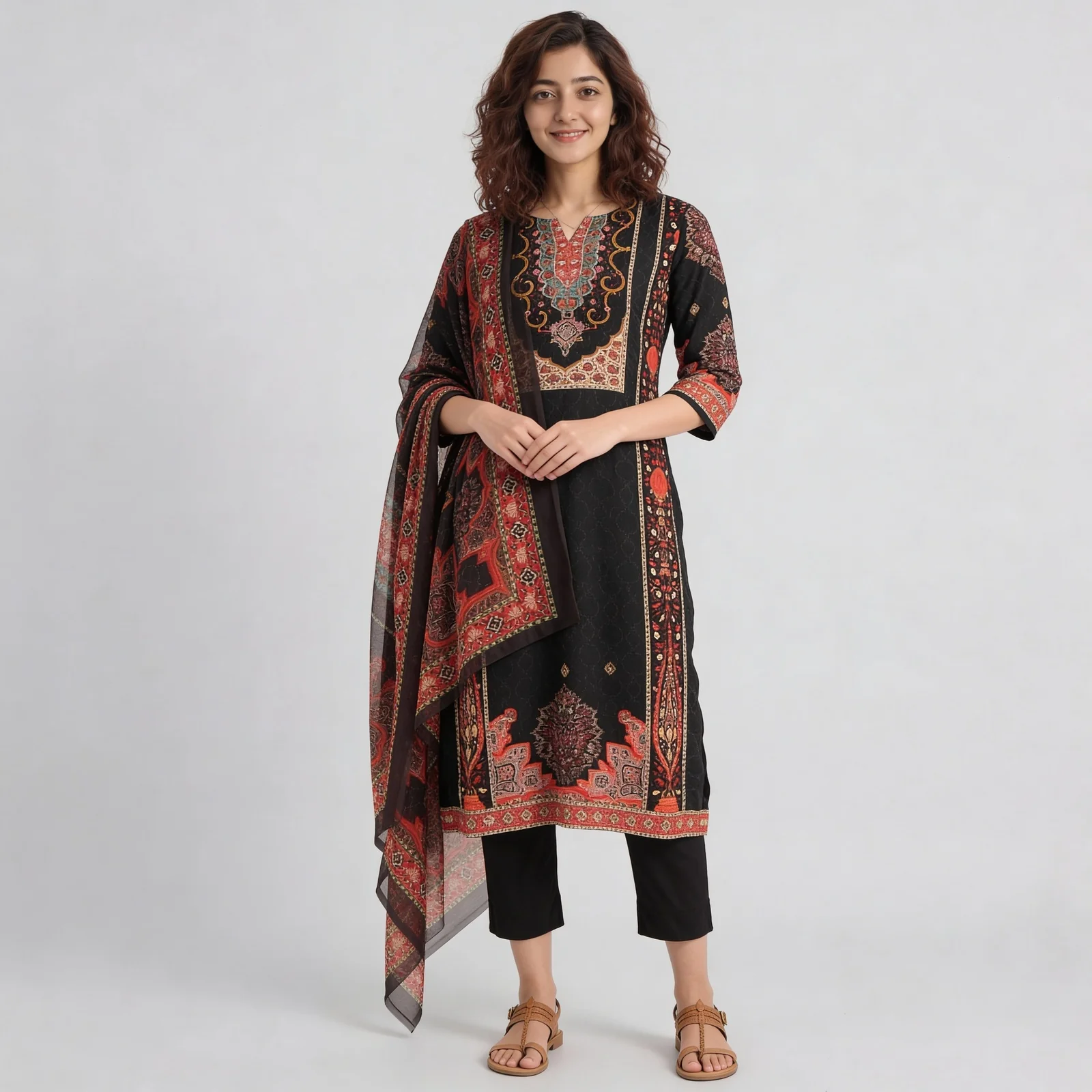 Printed Straight Kurta with Pant & with Dupatta Set - Image 2