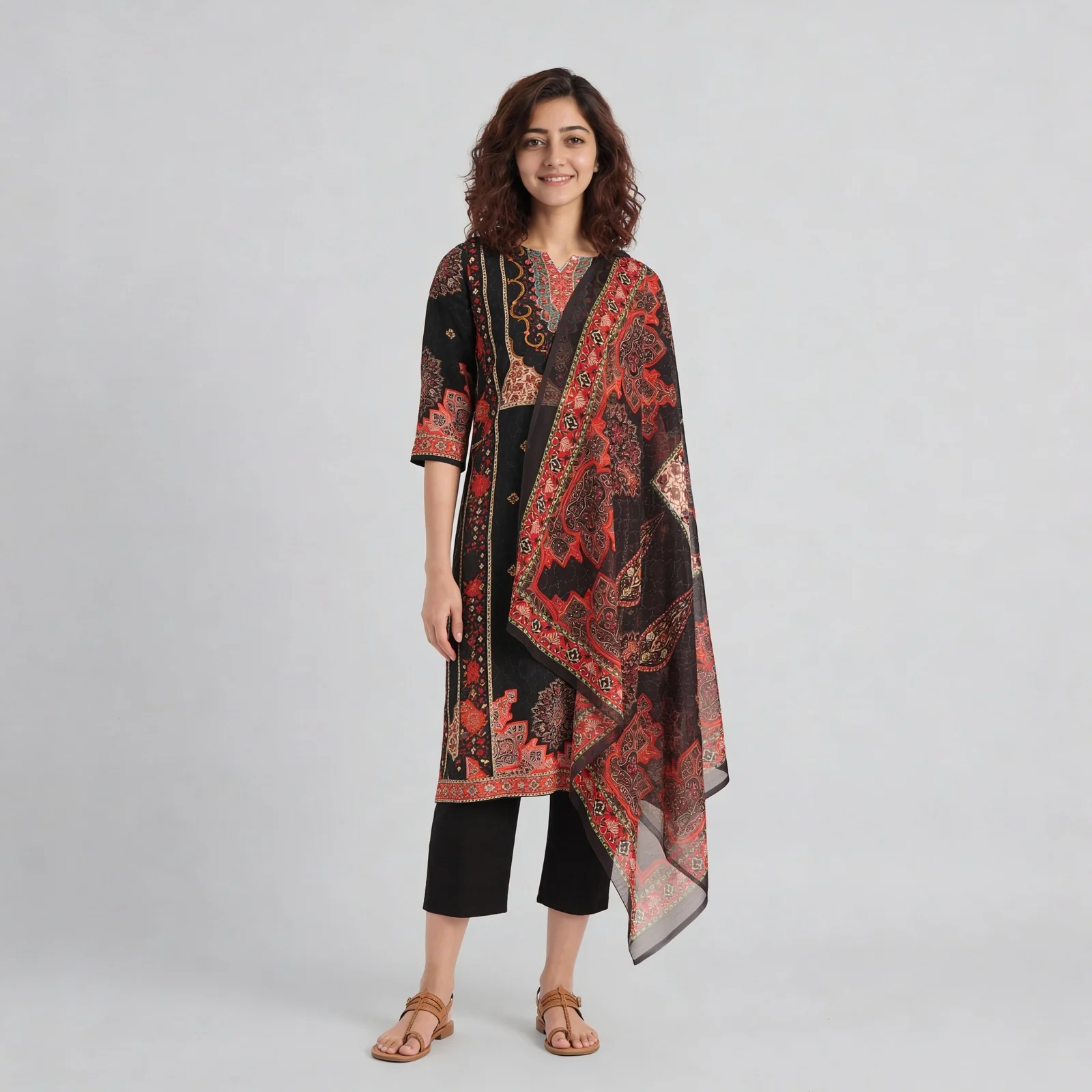 Printed Straight Kurta with Pant & with Dupatta Set - Image 5