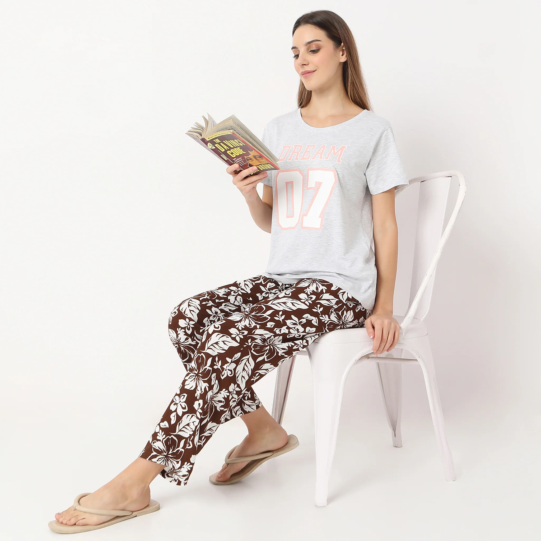Printed Straight Short Sleeve Chest Printed Lounge T-Shirt