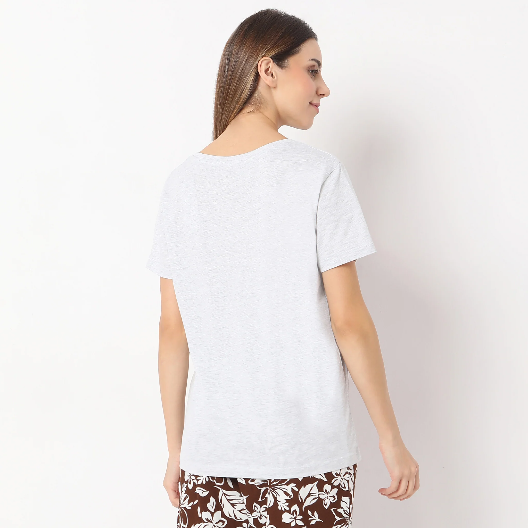 Printed Straight Short Sleeve Chest Printed Lounge T-Shirt - Image 3