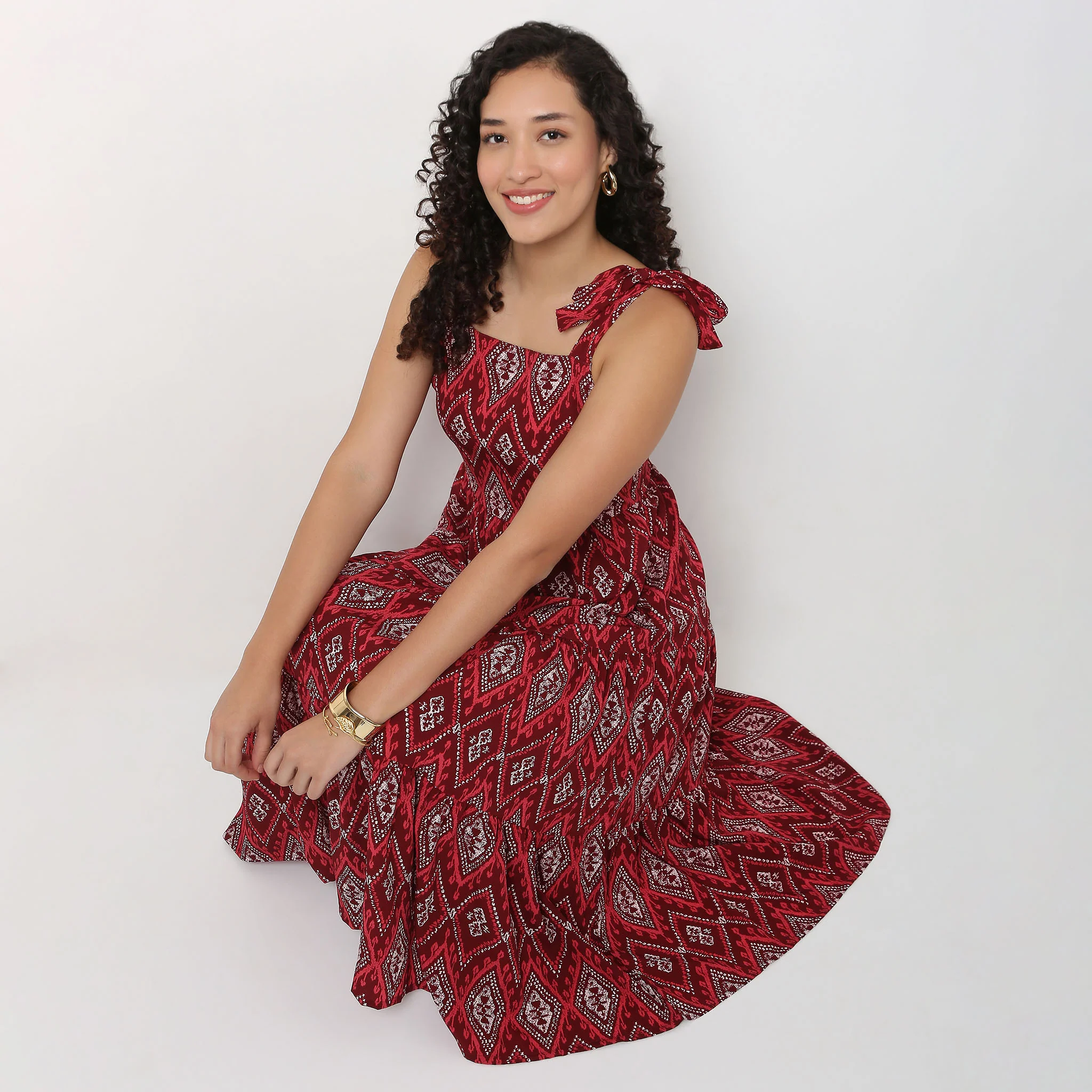 Printed Strap Tie-Up Dress