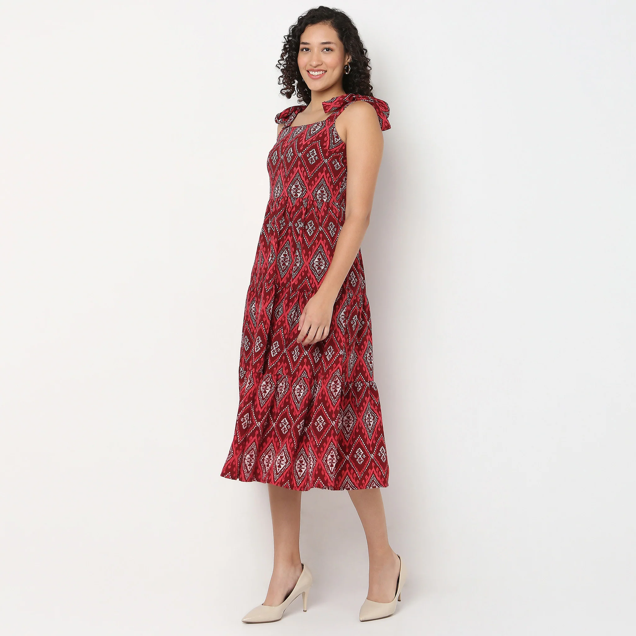 Printed Strap Tie-Up Dress - Image 5