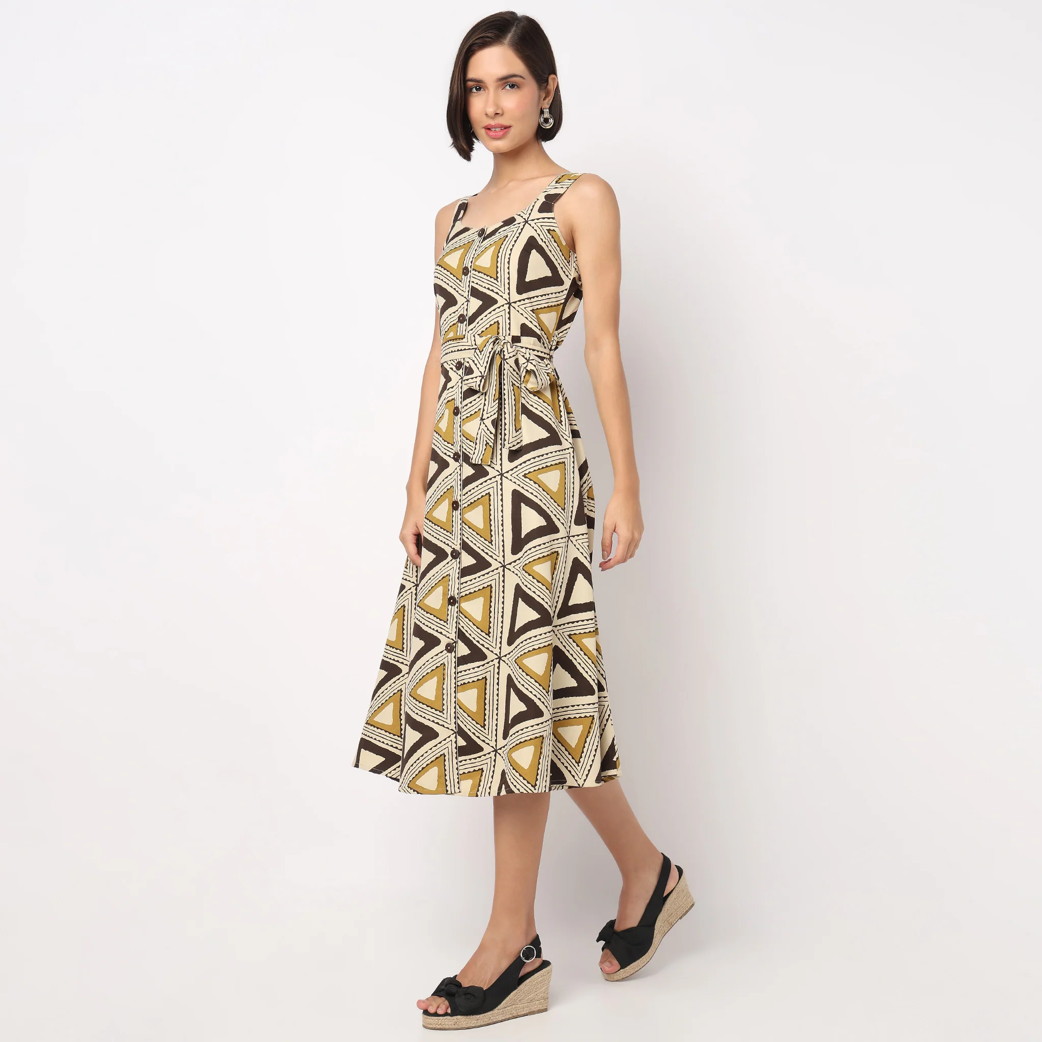 Printed Strappy A-Line Dress - Image 5