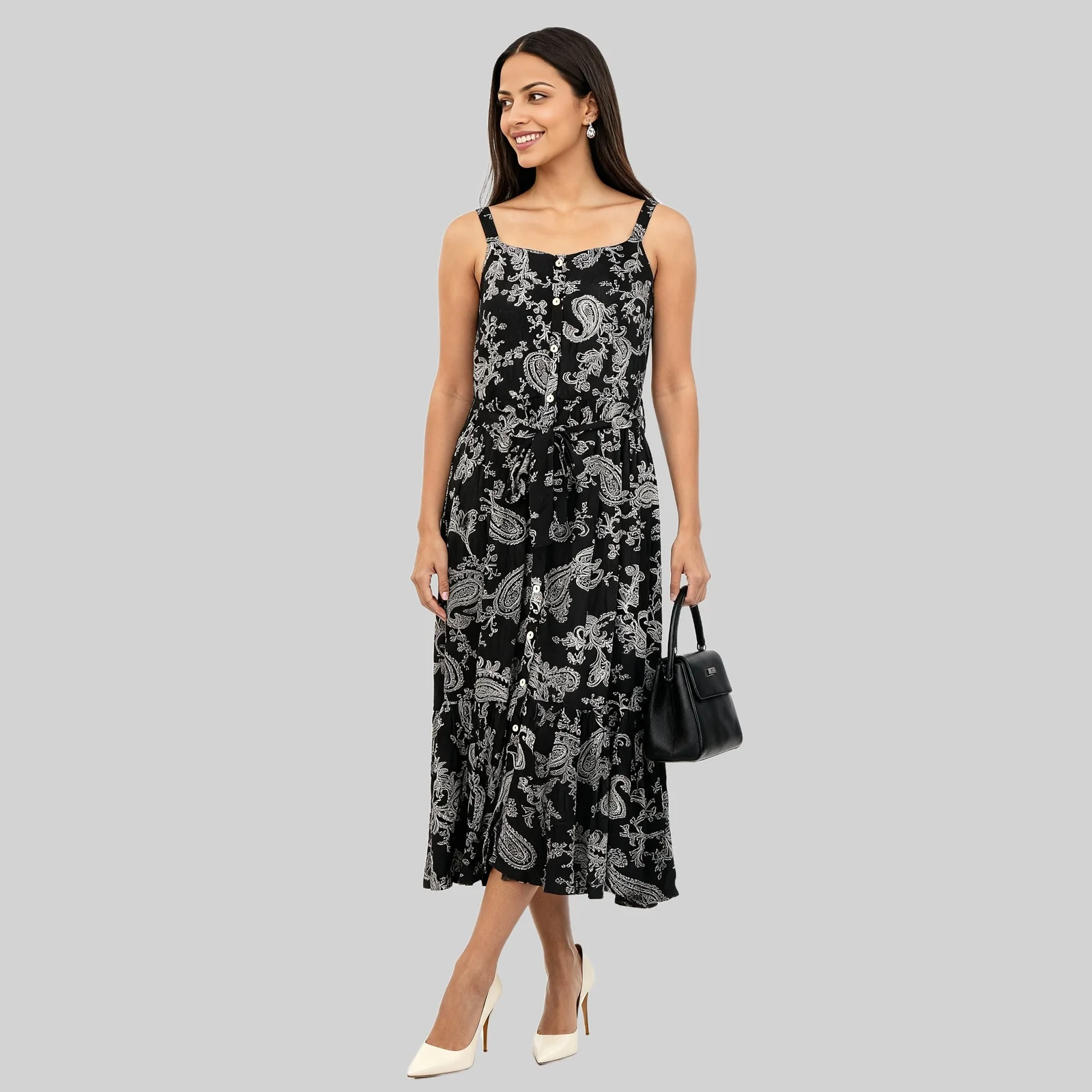 Printed Strappy Tiered Dress