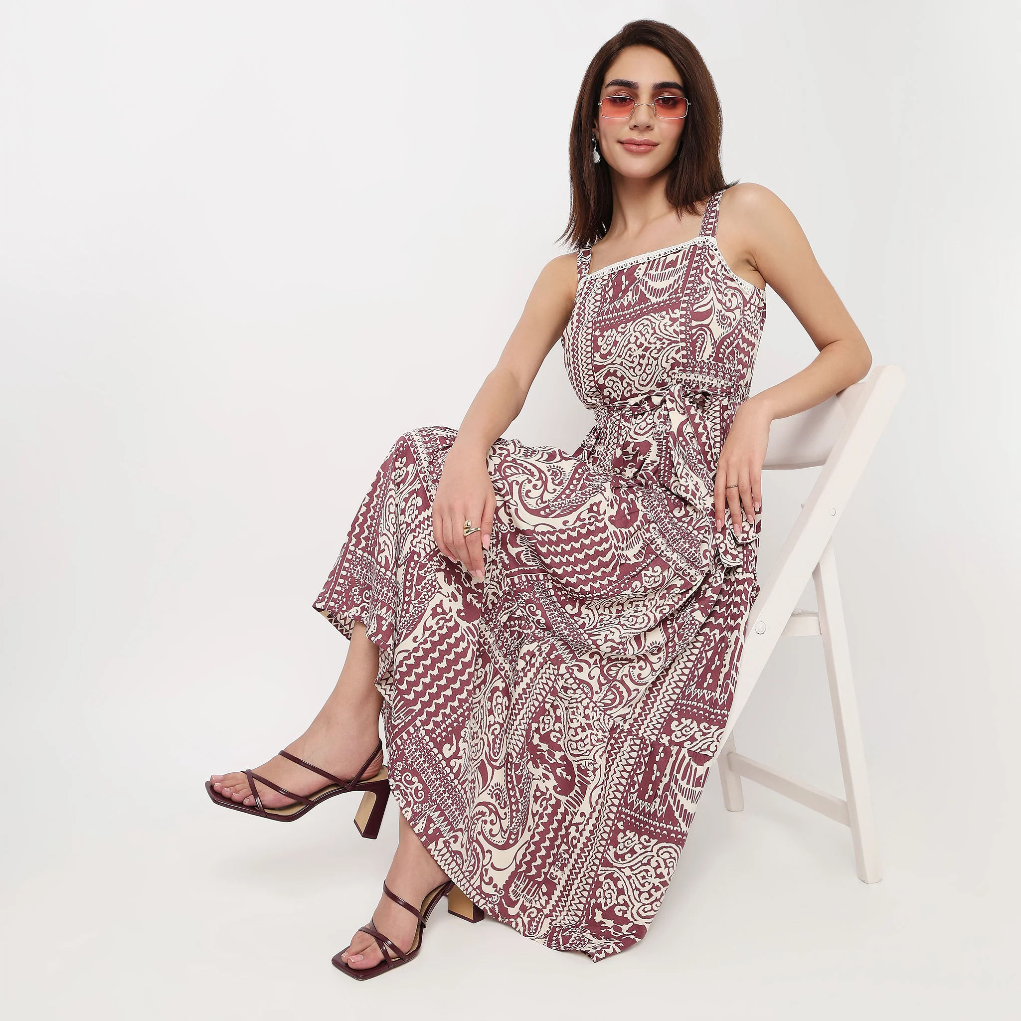 Printed Strappy Tiered Dress