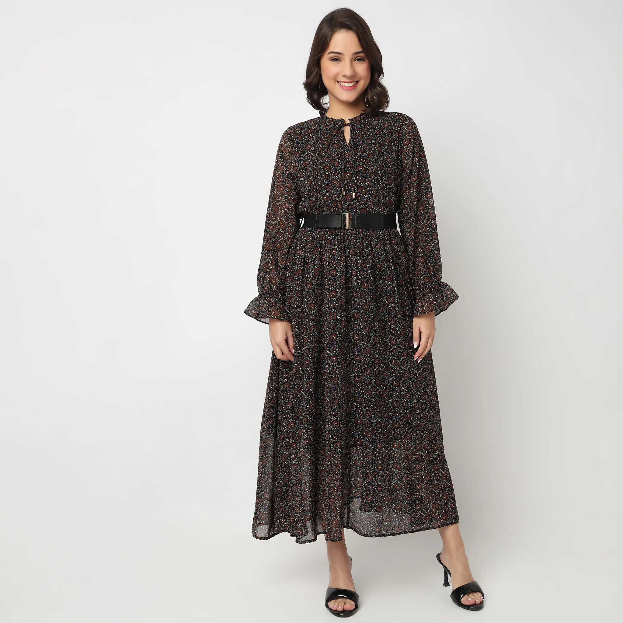 Printed Tie-Up Neck Dress - Image 2