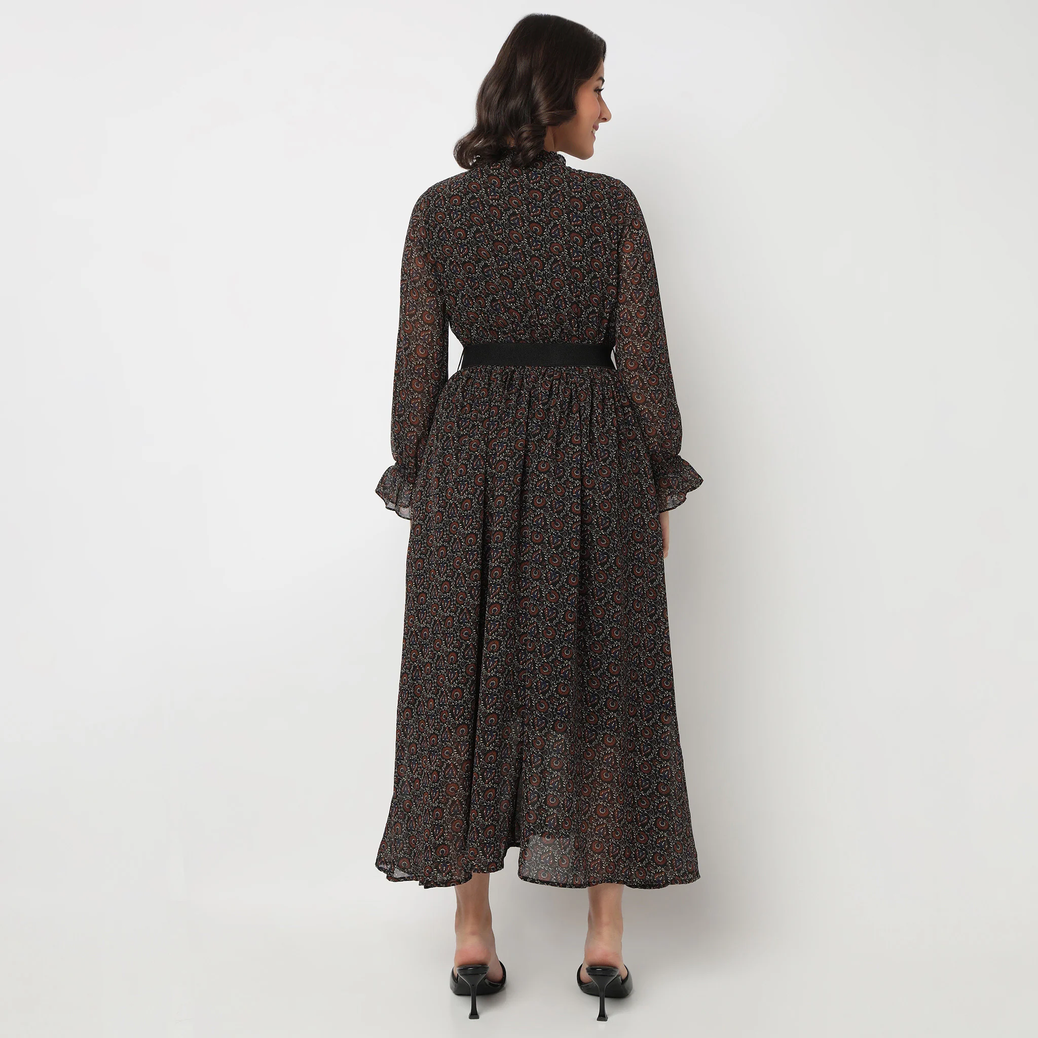 Printed Tie-Up Neck Dress - Image 3