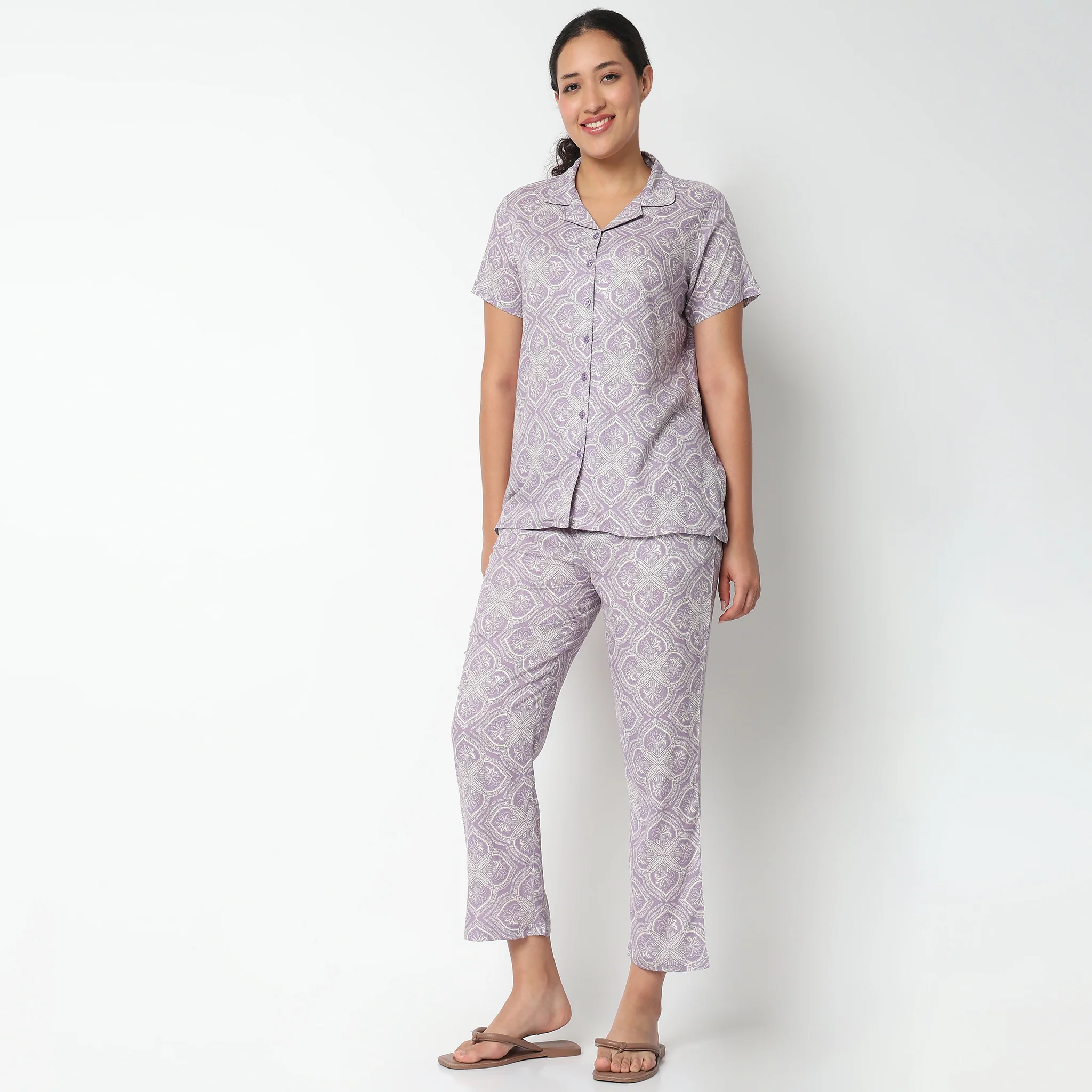 Printed Tunic and Pant Sleepwear Set - Image 5