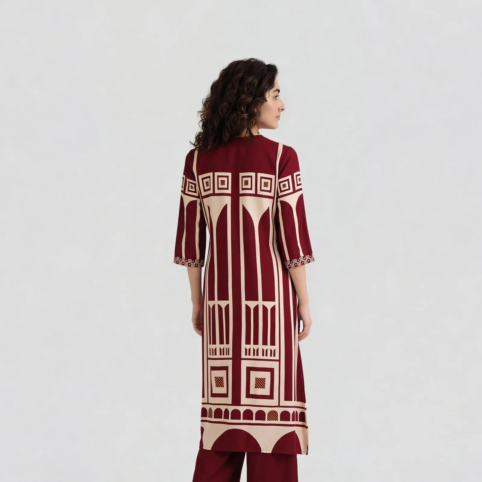 Printed V-Neck A-Line Kurta with Pant Set - Image 3