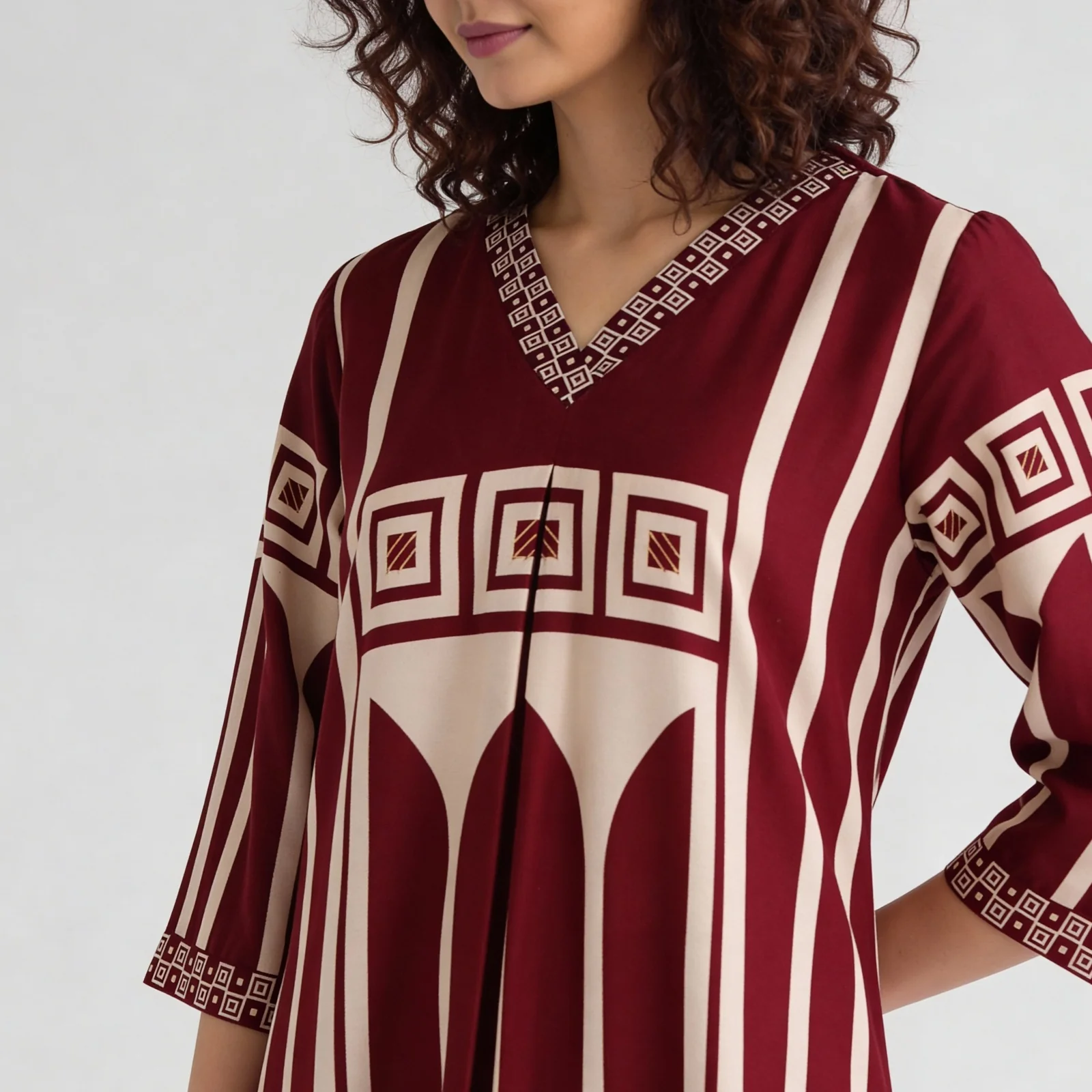 Printed V-Neck A-Line Kurta with Pant Set - Image 4
