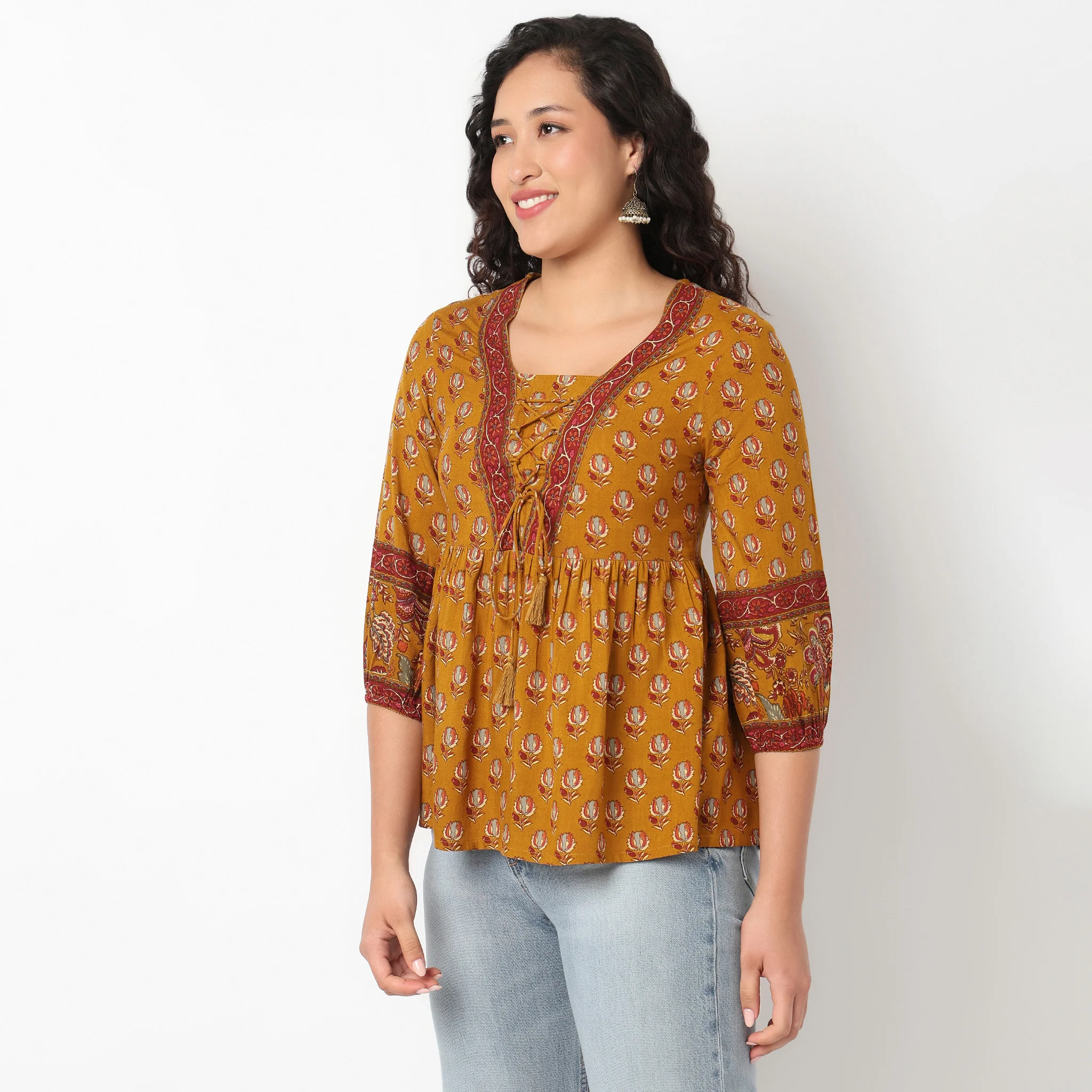 Printed V Neck A line Tunic - Image 5