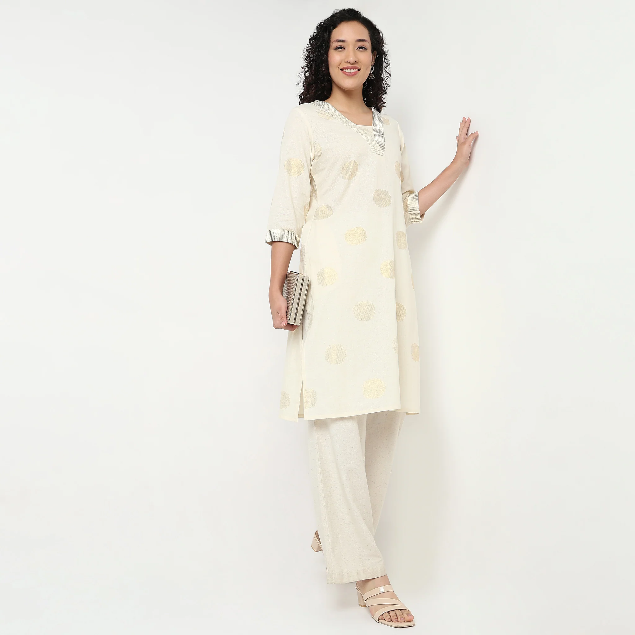 V-Neck Printed Long Kurta