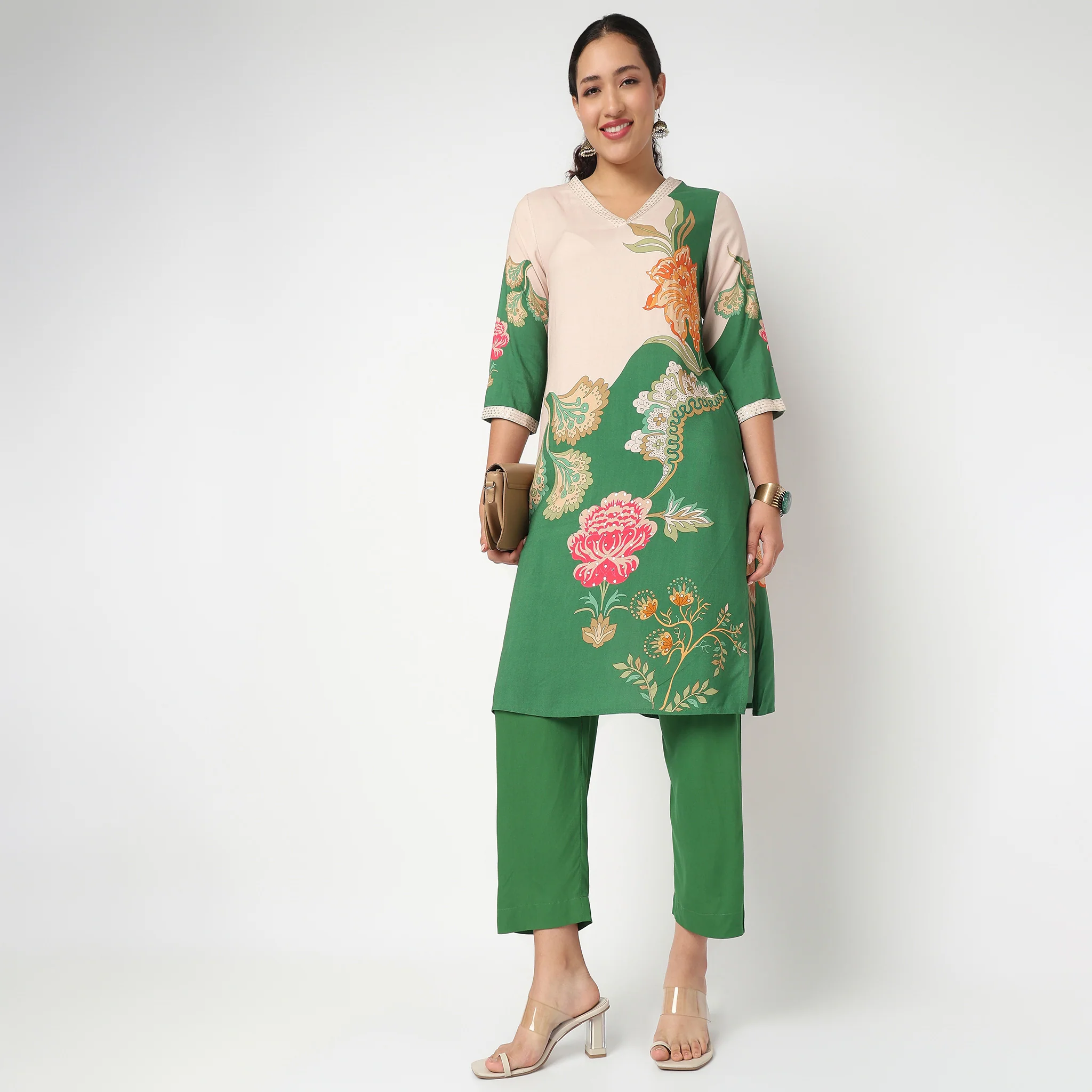 Printed V-Neck Kurta and Pant set