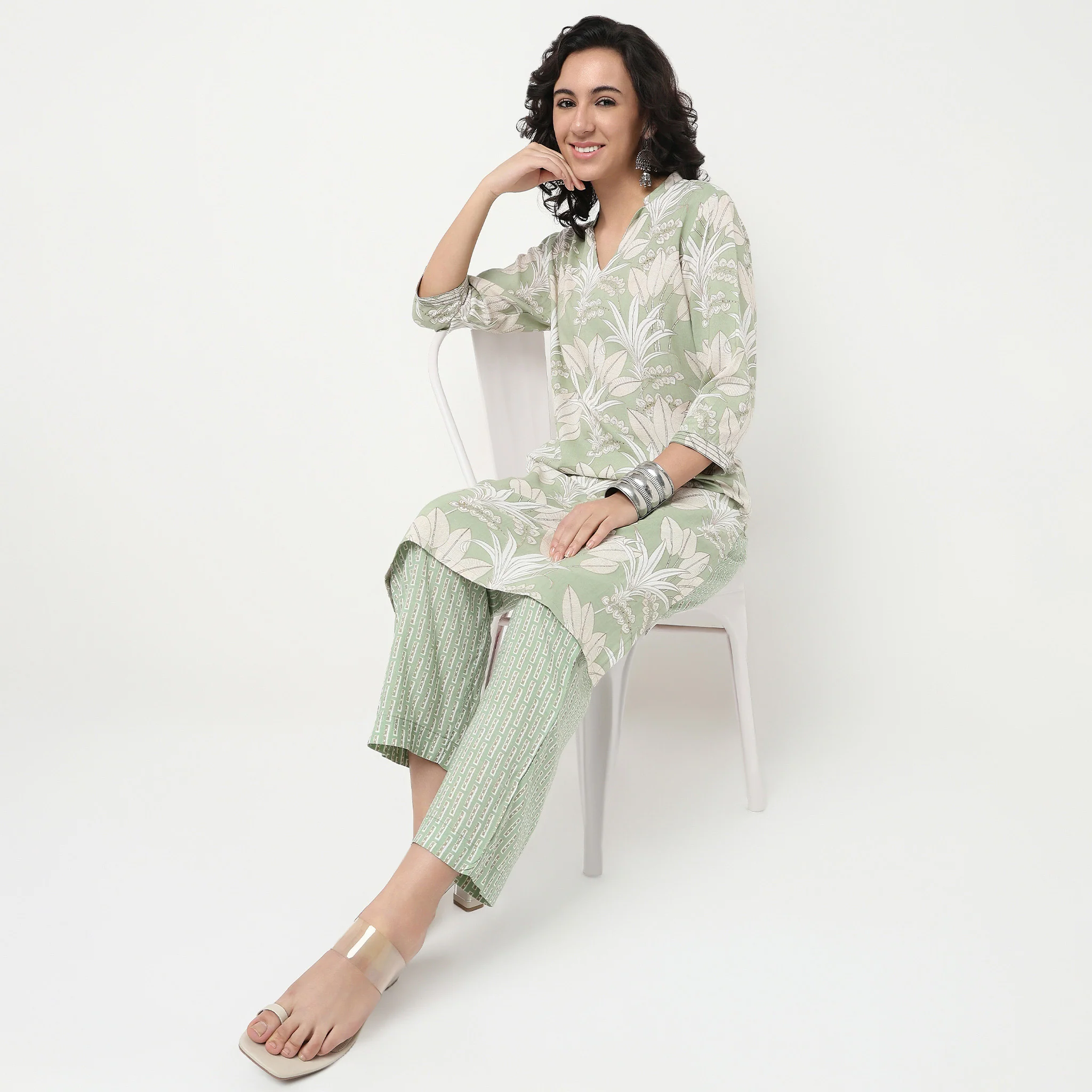 Printed V Neck Notch Collar Kurta