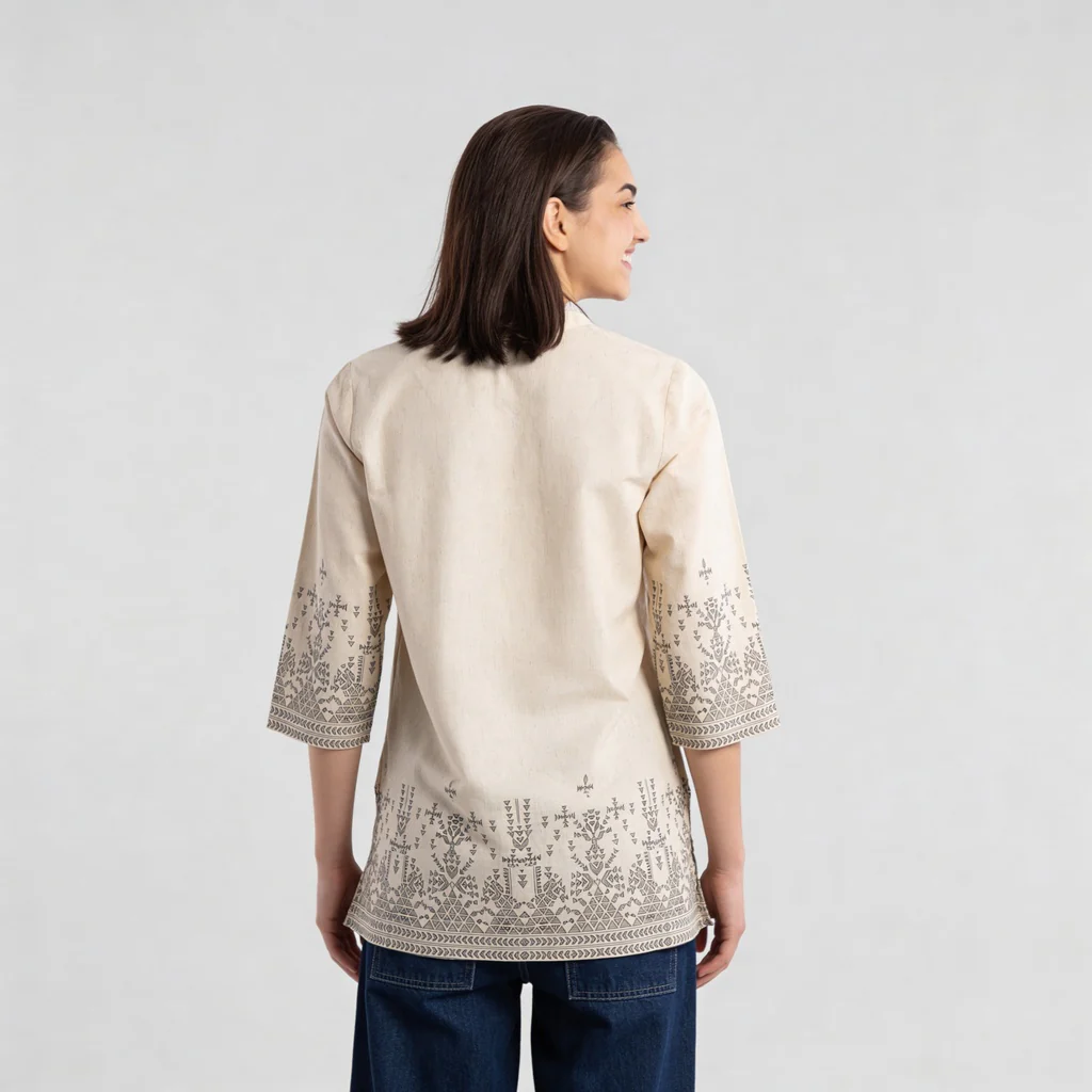 Printed V-Neck Straight Short Kurta - Image 3