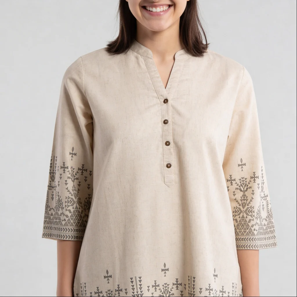 Printed V-Neck Straight Short Kurta - Image 4