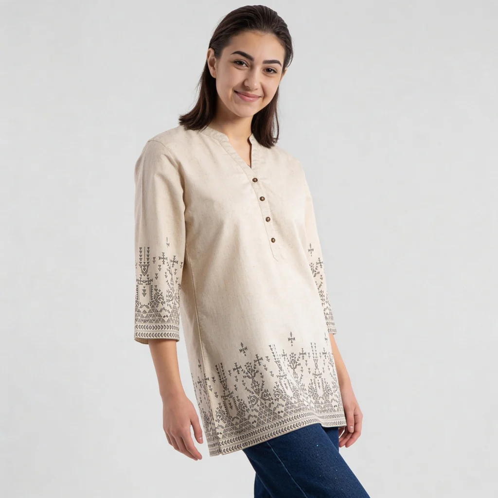 Printed V-Neck Straight Short Kurta - Image 5