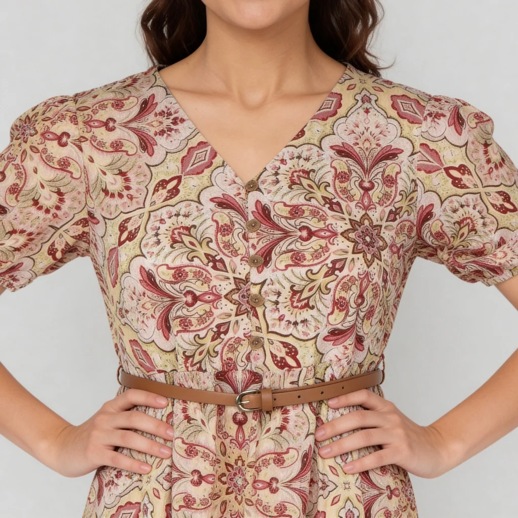 Printed V-Neck Tiered Dress - Image 4