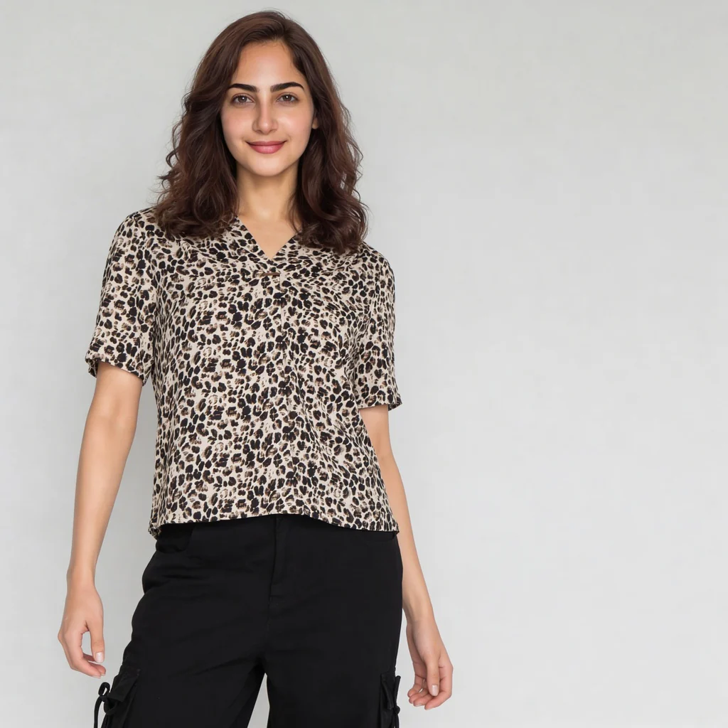 Printed V-Neck Top - Image 2