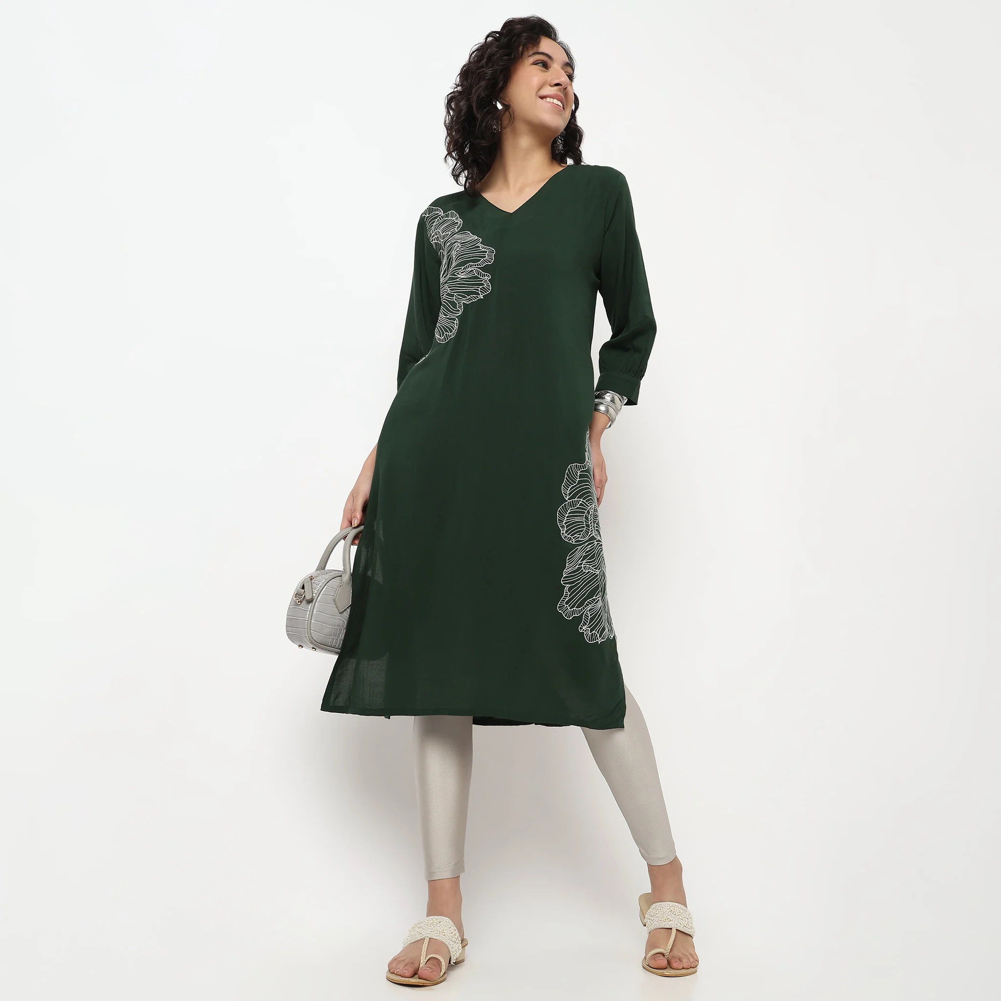 Printed V Neck Kurta