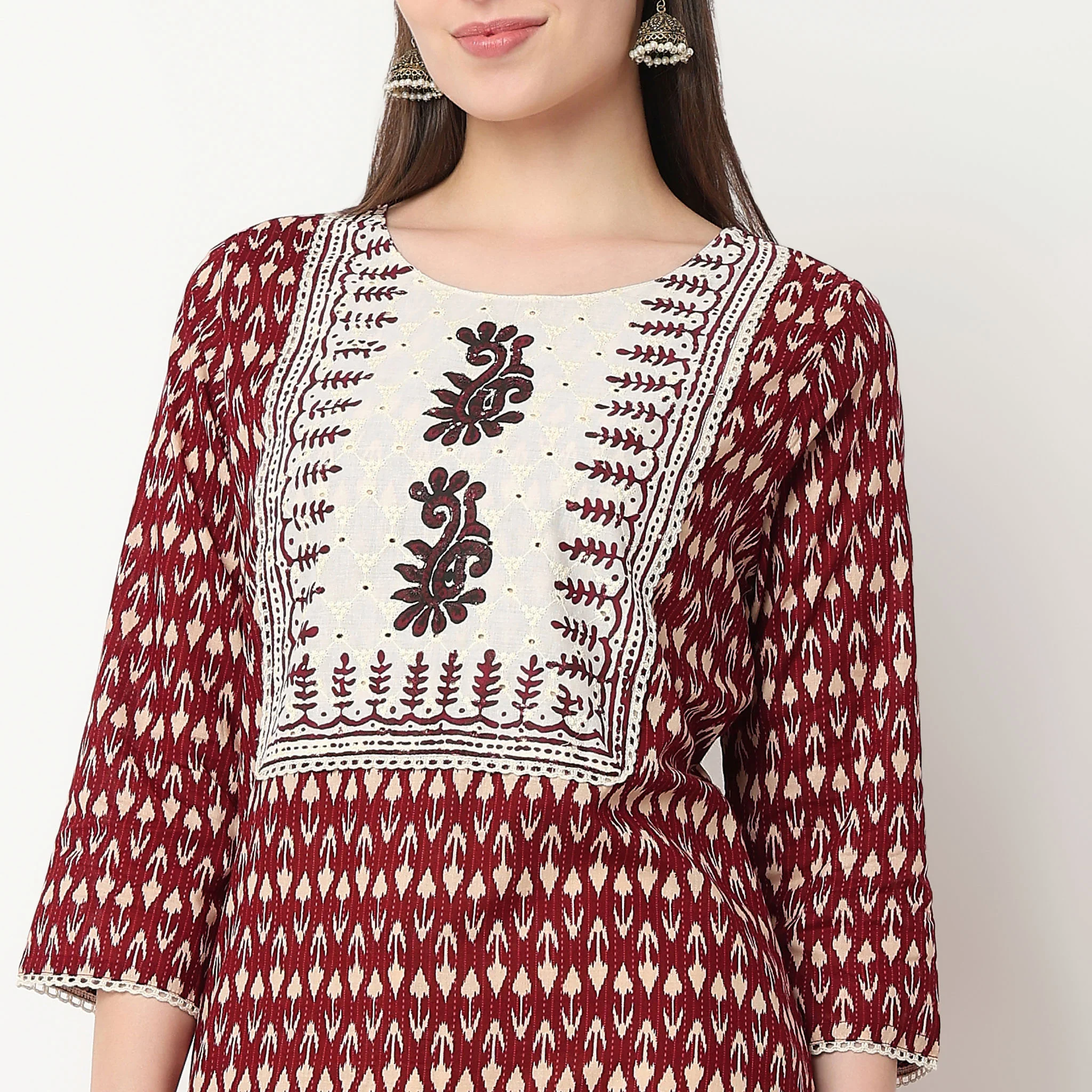 Printed Yoke Long Kurta - Image 4