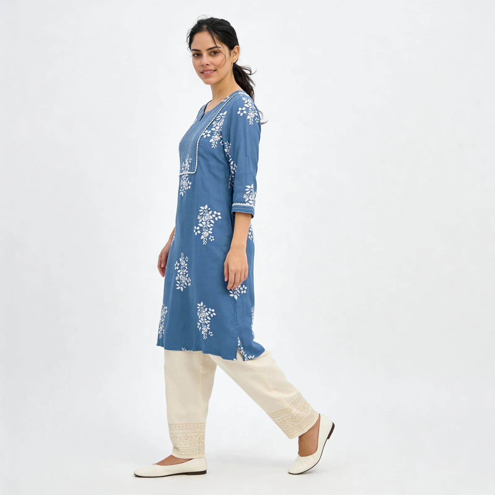 Printed Yoke Long Kurta - Image 5