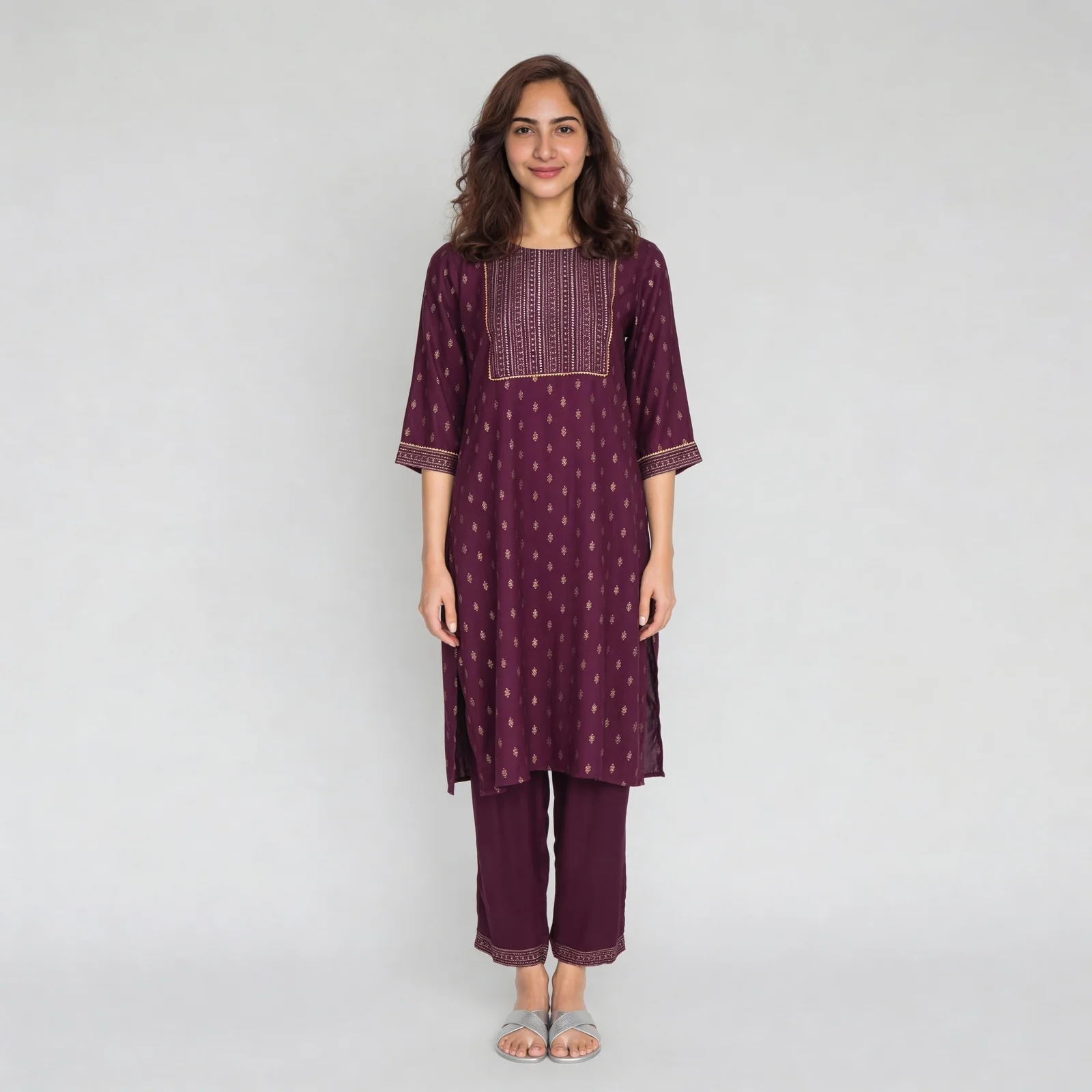 Printed Yoke With Lace Detailing Kurta - Image 7