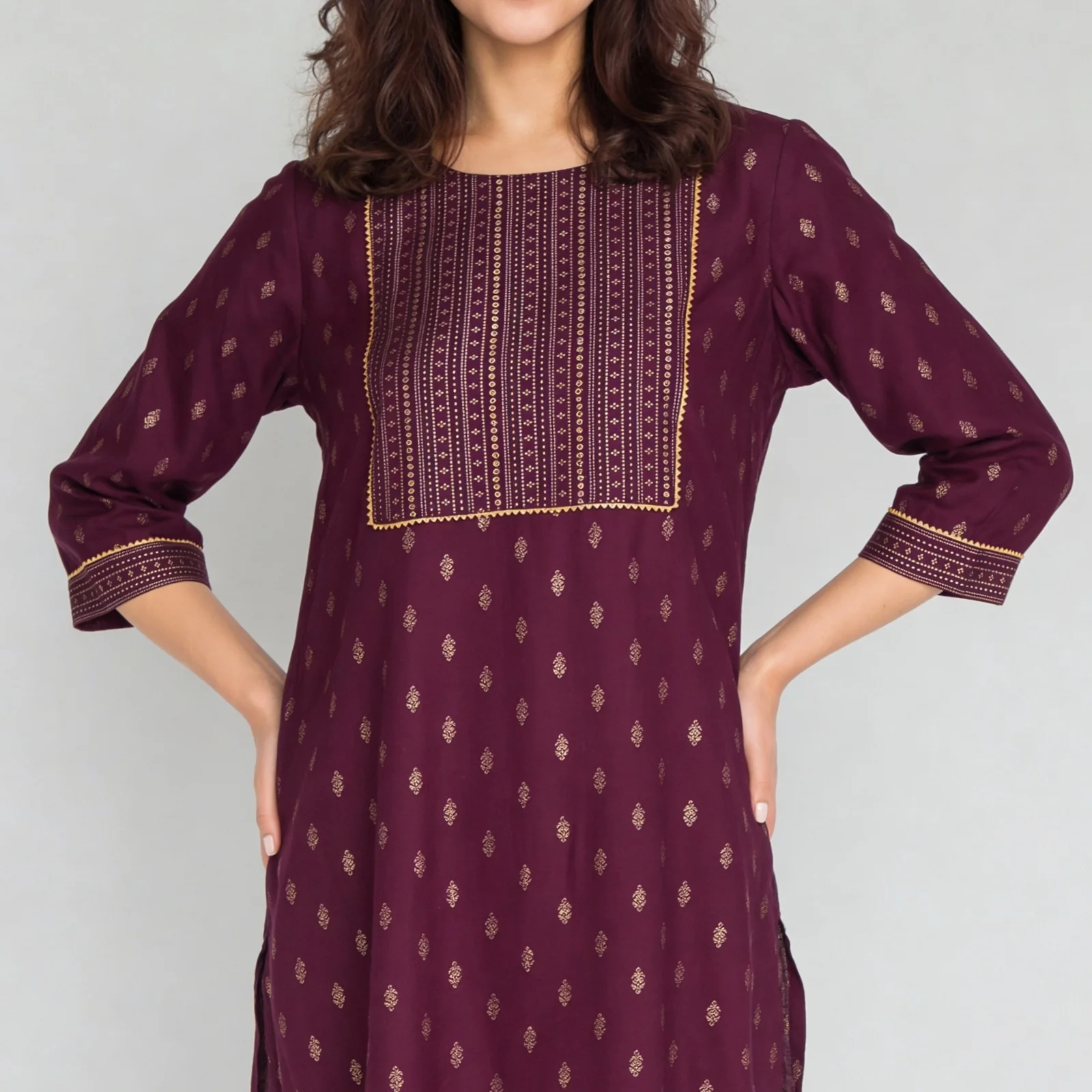Printed Yoke With Lace Detailing Kurta - Image 9