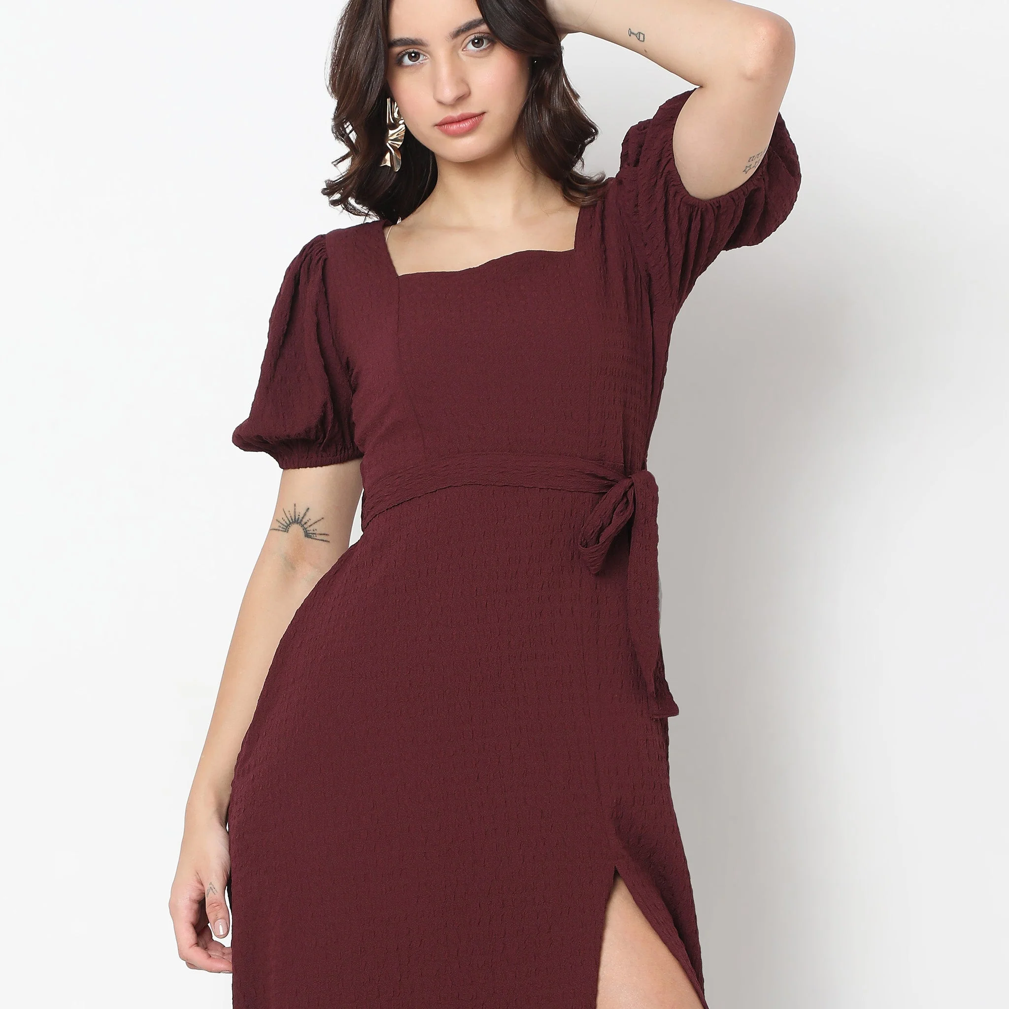 Puff Sleeve Structured Dress - Image 10